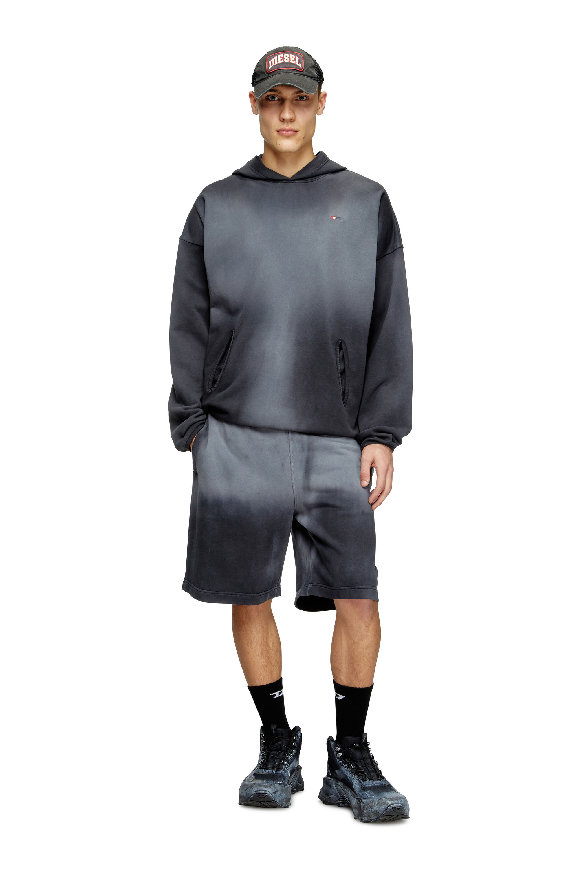 Diesel - S-EE-T1, Herren Verblasster Kapuzenpullover mit Mikro-Logo in Schwarz - 1