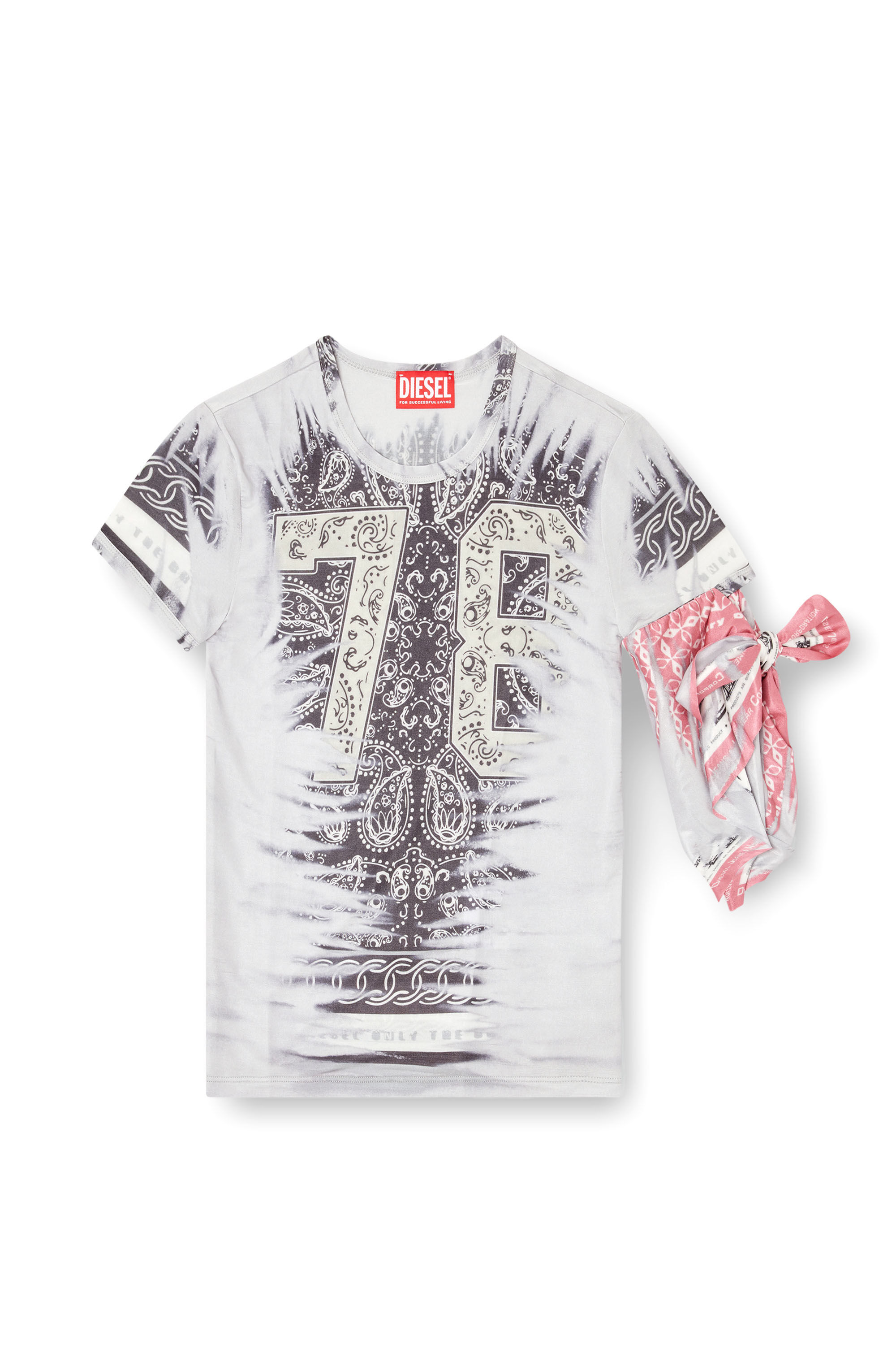 Diesel - T-DANA, T-shirt con nodo bandana sul braccio Donna in Grigio - 2