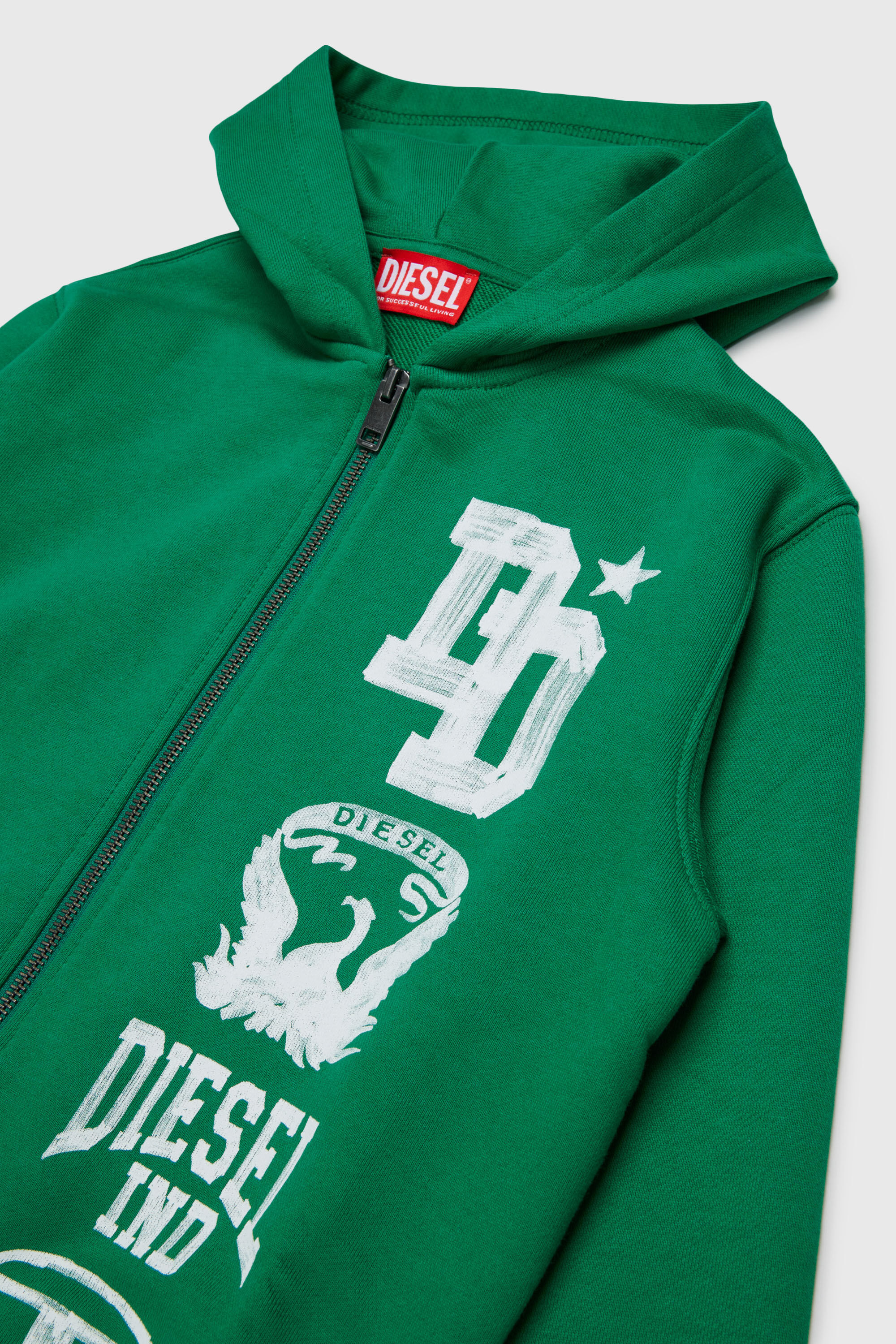 Diesel - SBANDHOOD OVER, Sweat &agrave; capuche zipp&eacute; avec logo effet peinture Homme in Vert - 3