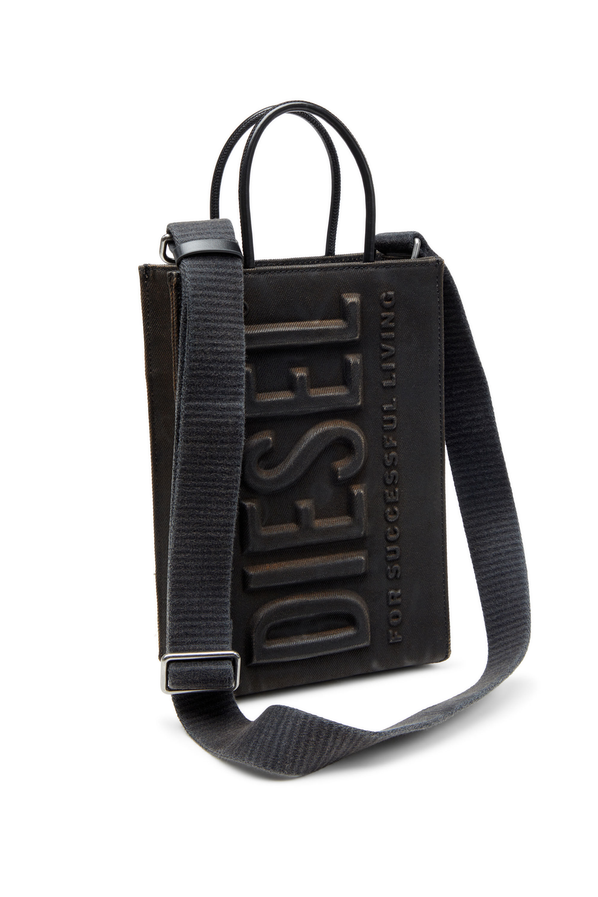 Diesel - LES SHOPPERS SHOPPER M X, Les Shoppers-Borsa tote in denim floccato coated Uomo in Nero - 5
