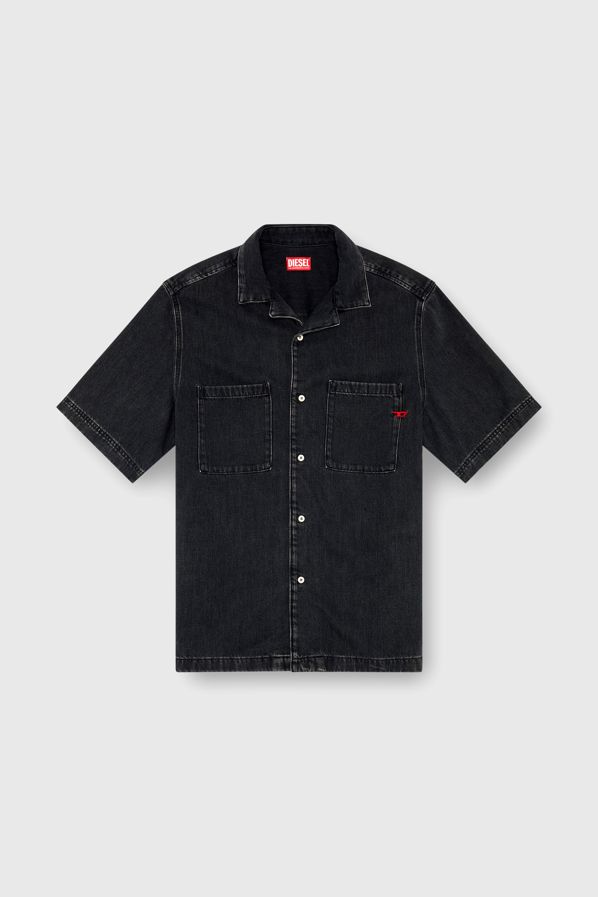 Diesel - D-PAROSHORT, Herren Bowling-Shirt aus-Denim in Schwarz - 2