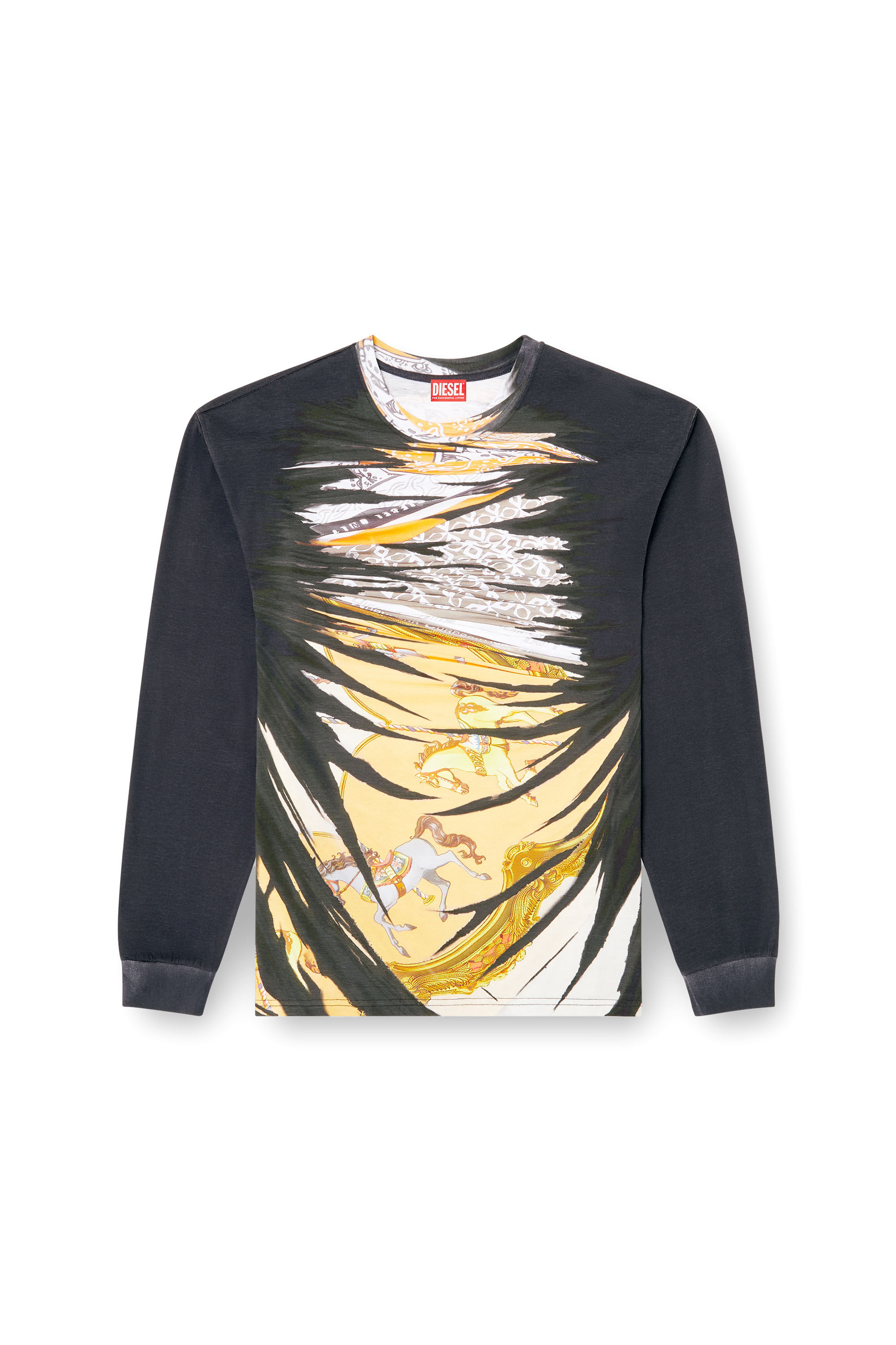 Diesel - T-BOXT-LS-R2, Herren Langarm-T-Shirt mit Bandana-Print in Schwarz/Gelb - 2