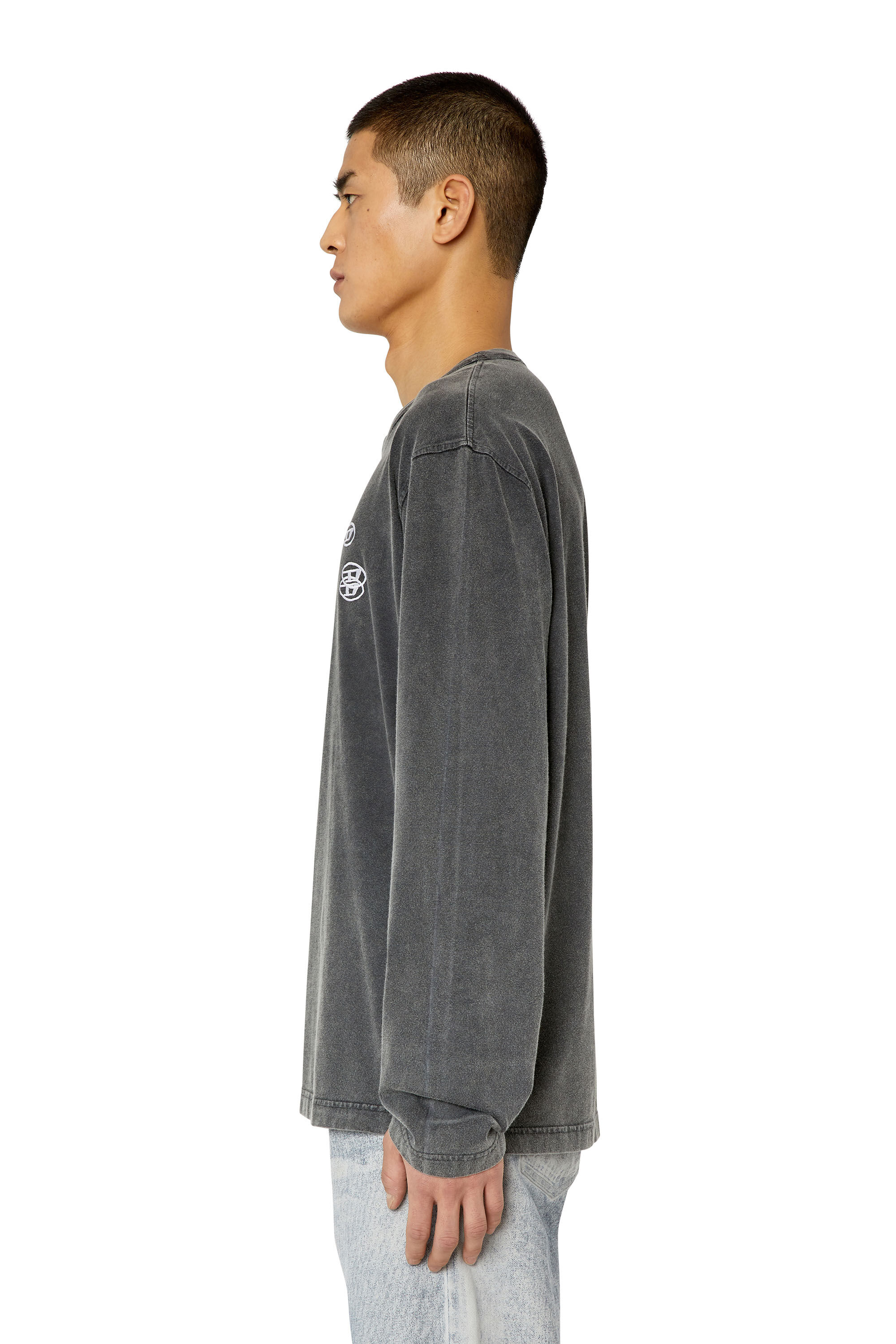 Diesel - T-CRANE-LS-SLITS, T-shirt con tre loghi ricamati Uomo in Nero - 5