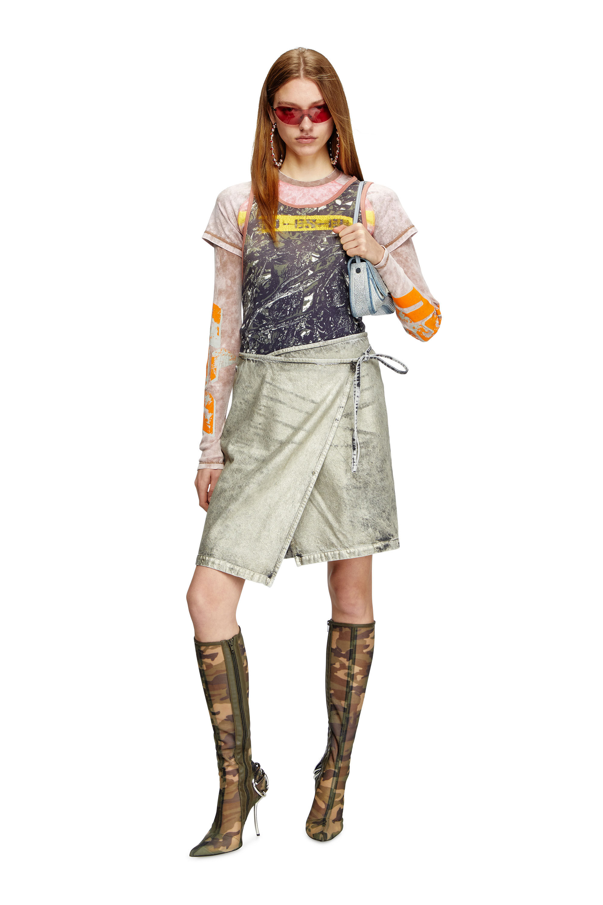 Diesel - DE-LEM-S, Gonna a portafoglio in denim coated Donna in Grigio - 1