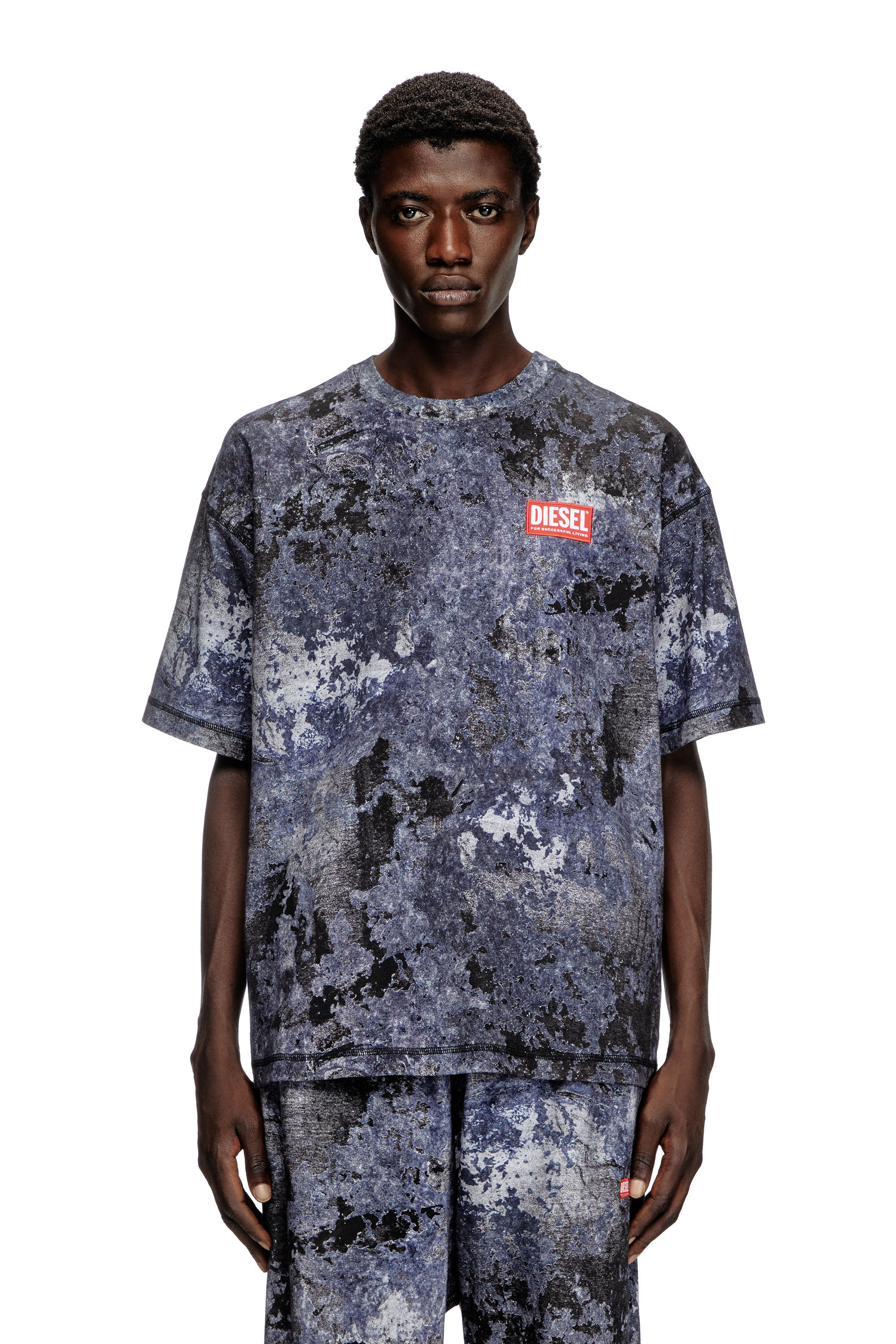 Diesel - T-BOXT-R12, T-shirt con effetto marmorizzato burnout Uomo in Blu - 3