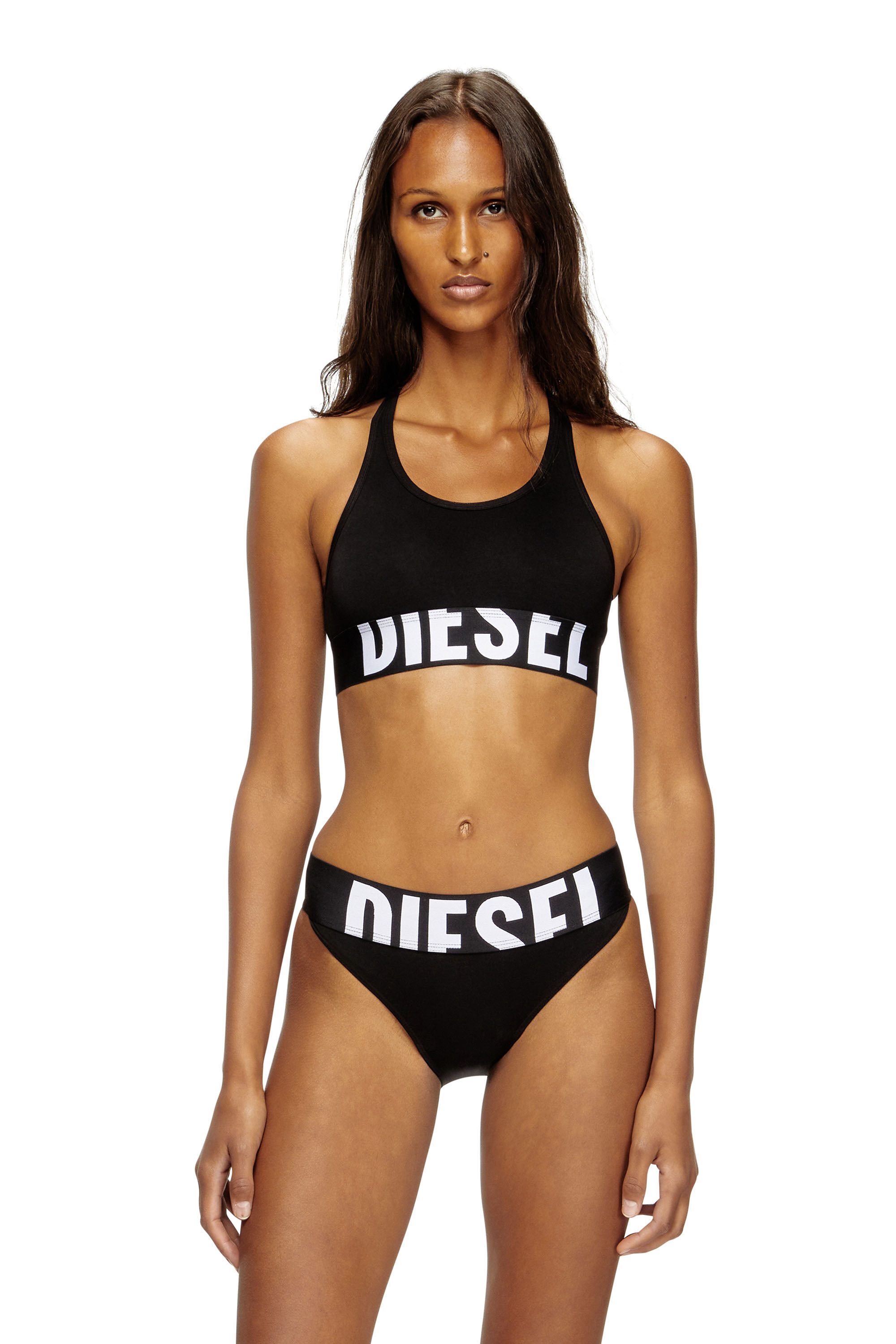Diesel - UFSB-COTTON-RACE-BRALETTE-XL, Damen Sport-BH mit Cut-off-Logo in Schwarz - 3