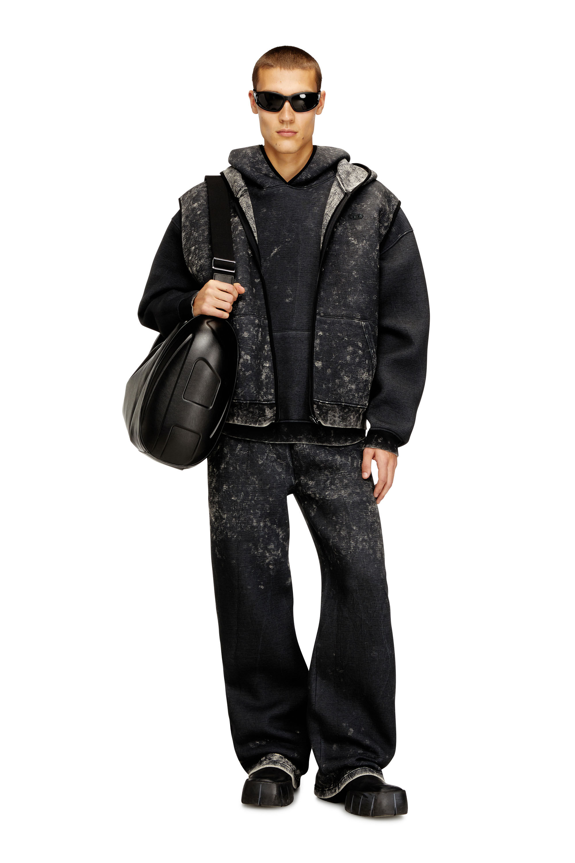 Diesel - S-BOXT-CHAN-SL, Herren Ärmellose Scuba-Kapuzenjacke mit Marmor-Waschung in Schwarz/Grau - 1