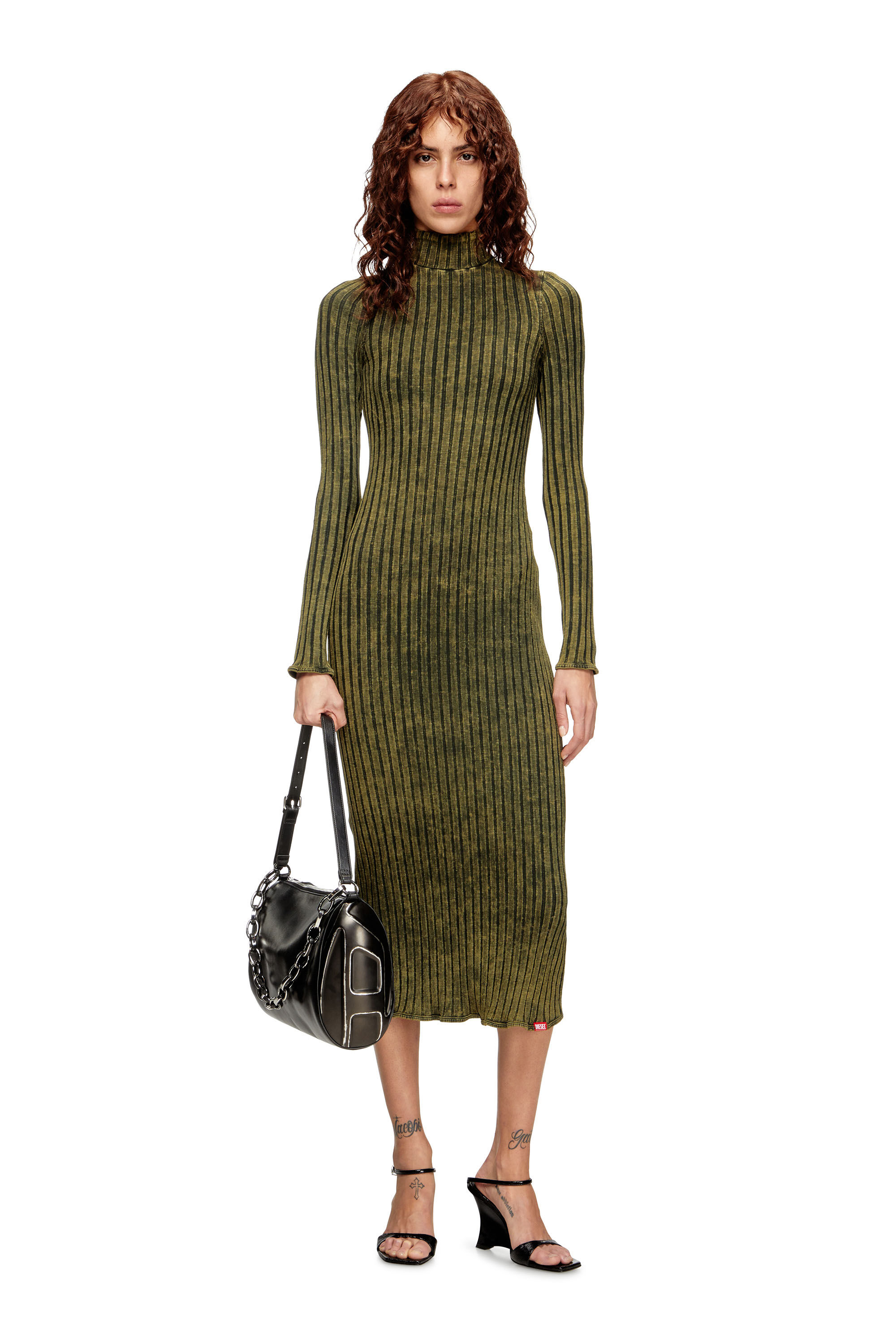 Diesel - D-WAVYA, Abito midi in jersey lavorato a coste ampie Donna in Verde - 1