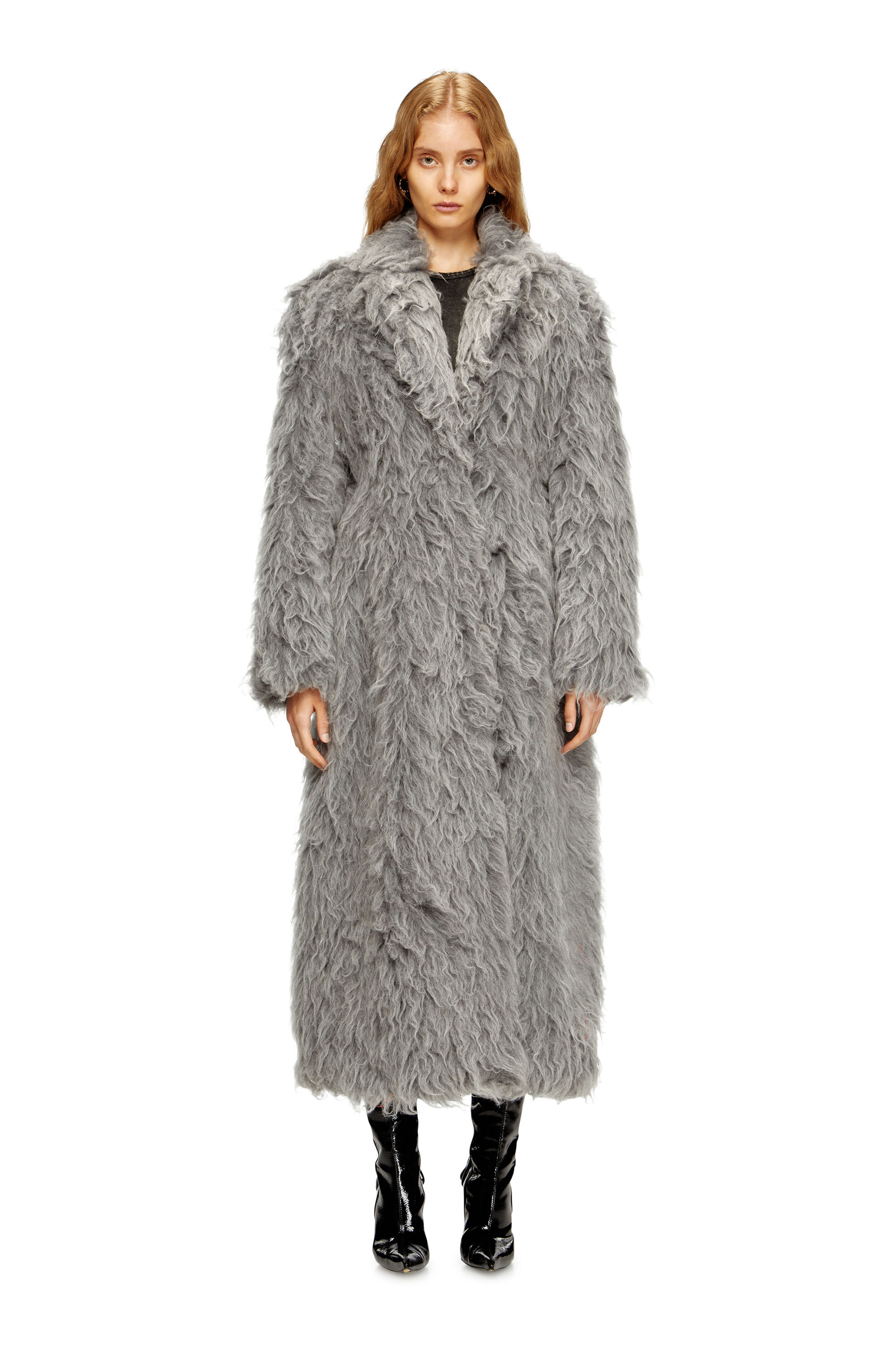 Diesel - W-GLAMO-R1, Cappotto shaggy Donna in Grigio - 3