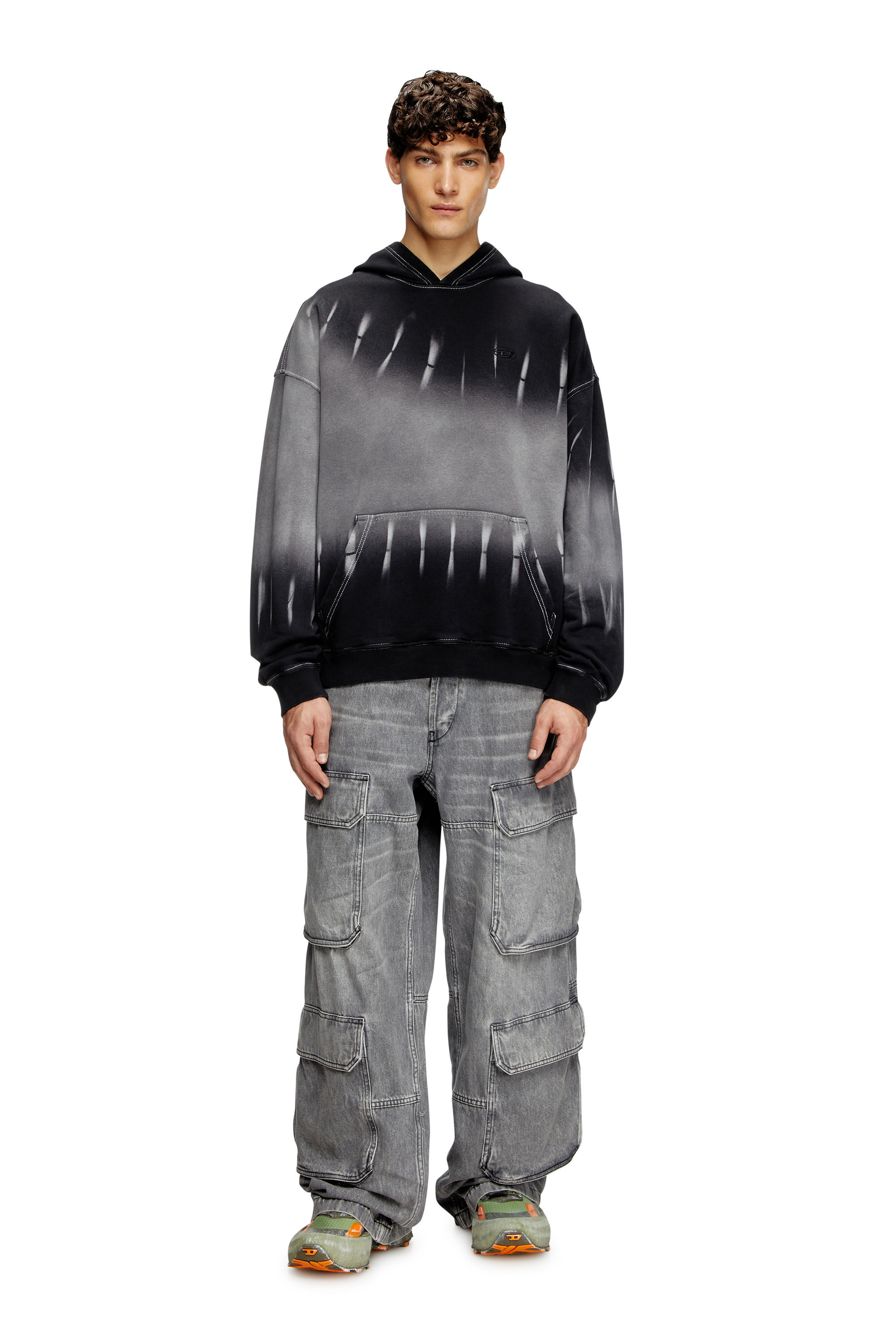 Diesel - S-BOXT-HOOD-R2, Sweat-shirt à capuche tie-dye avec logo imprimé Homme in Noir - 1