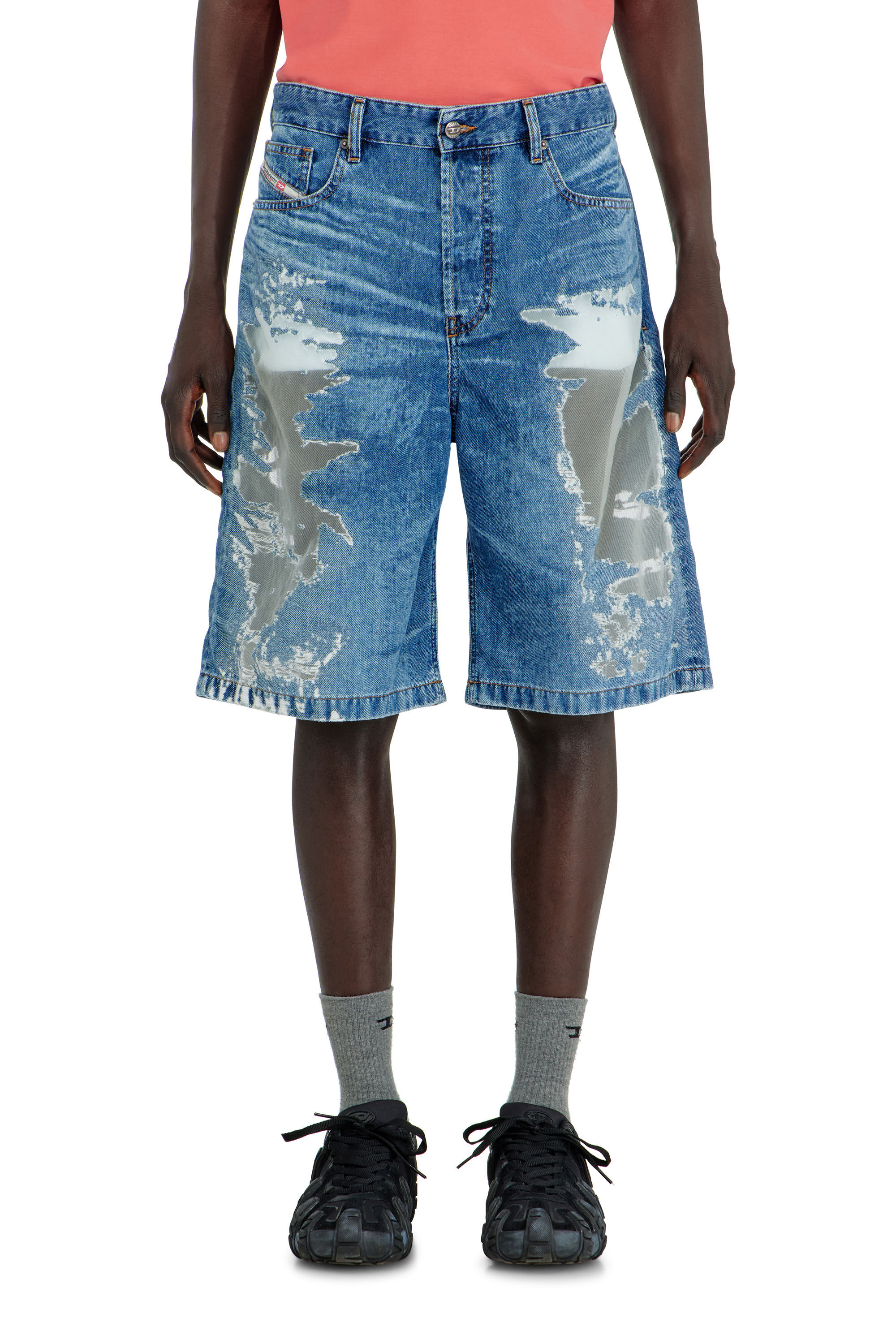 Diesel - PR-DE-SIRE-SHORT, Unisex Shorts aus devor&eacute;-denim in Mittelblau - 3