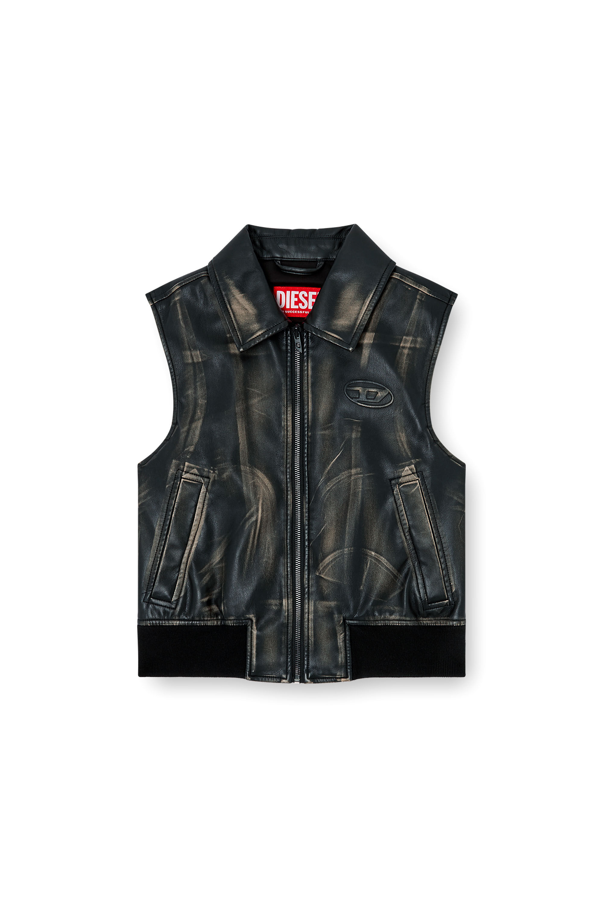 Diesel - G-INKO, Gilet bomber con effetto distressed Donna in Marrone - 2