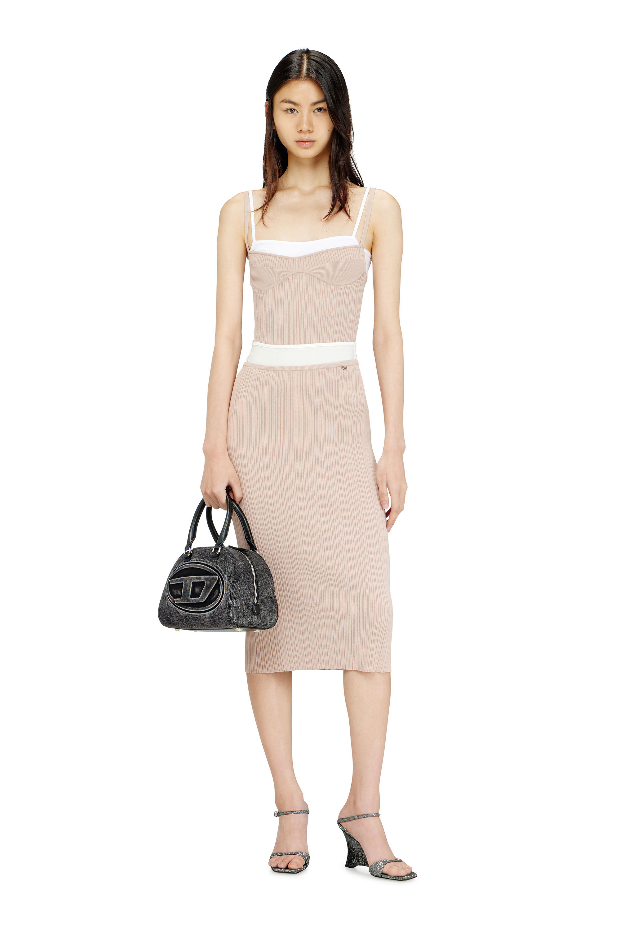 Diesel - M-ZINIA, Damen Gerippter Strickrock mit kontrastierendem Bund in null - 1