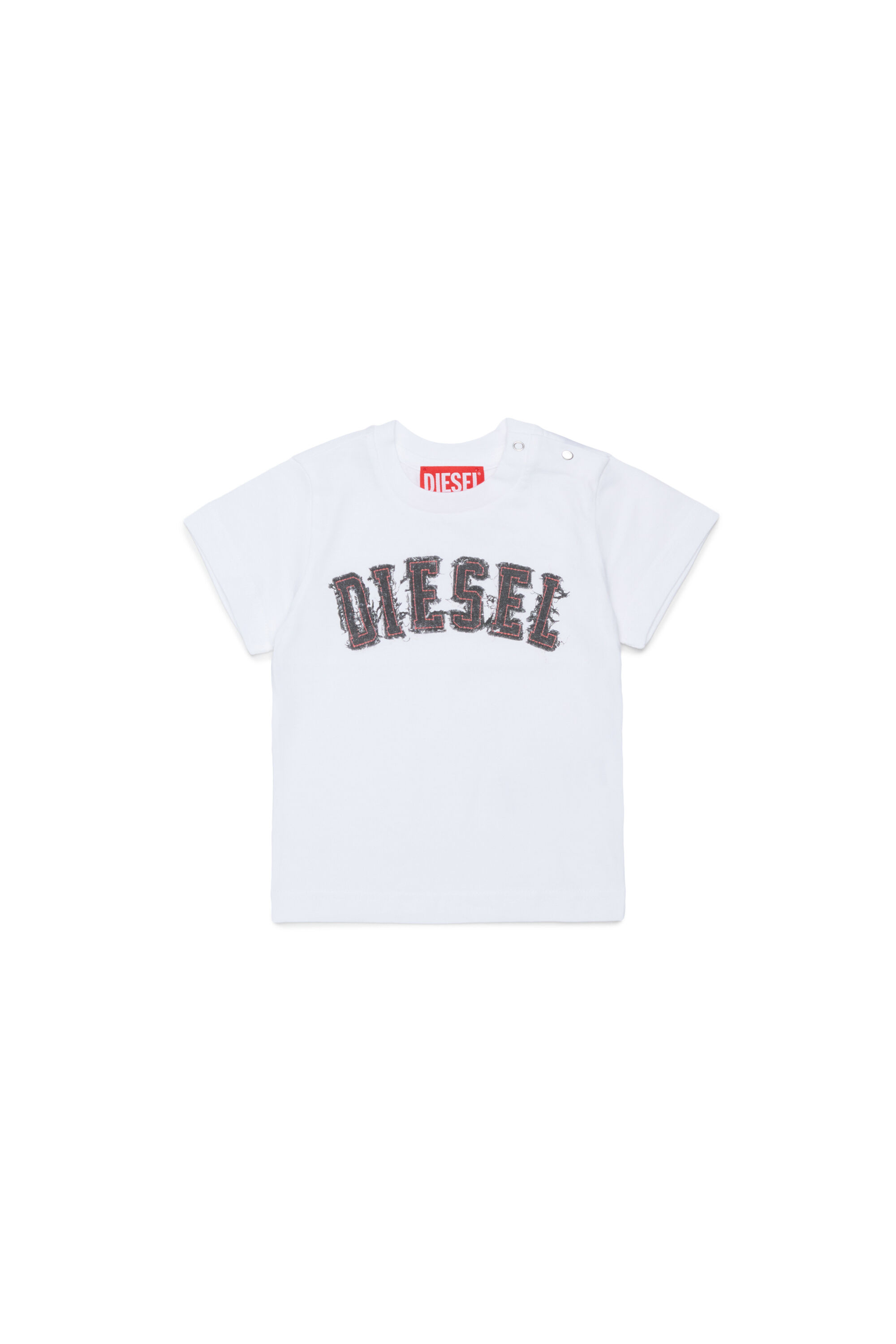 Diesel - TEANSB, T-shirt en coton avec logo effet effiloch&eacute; Homme in Blanc - 1