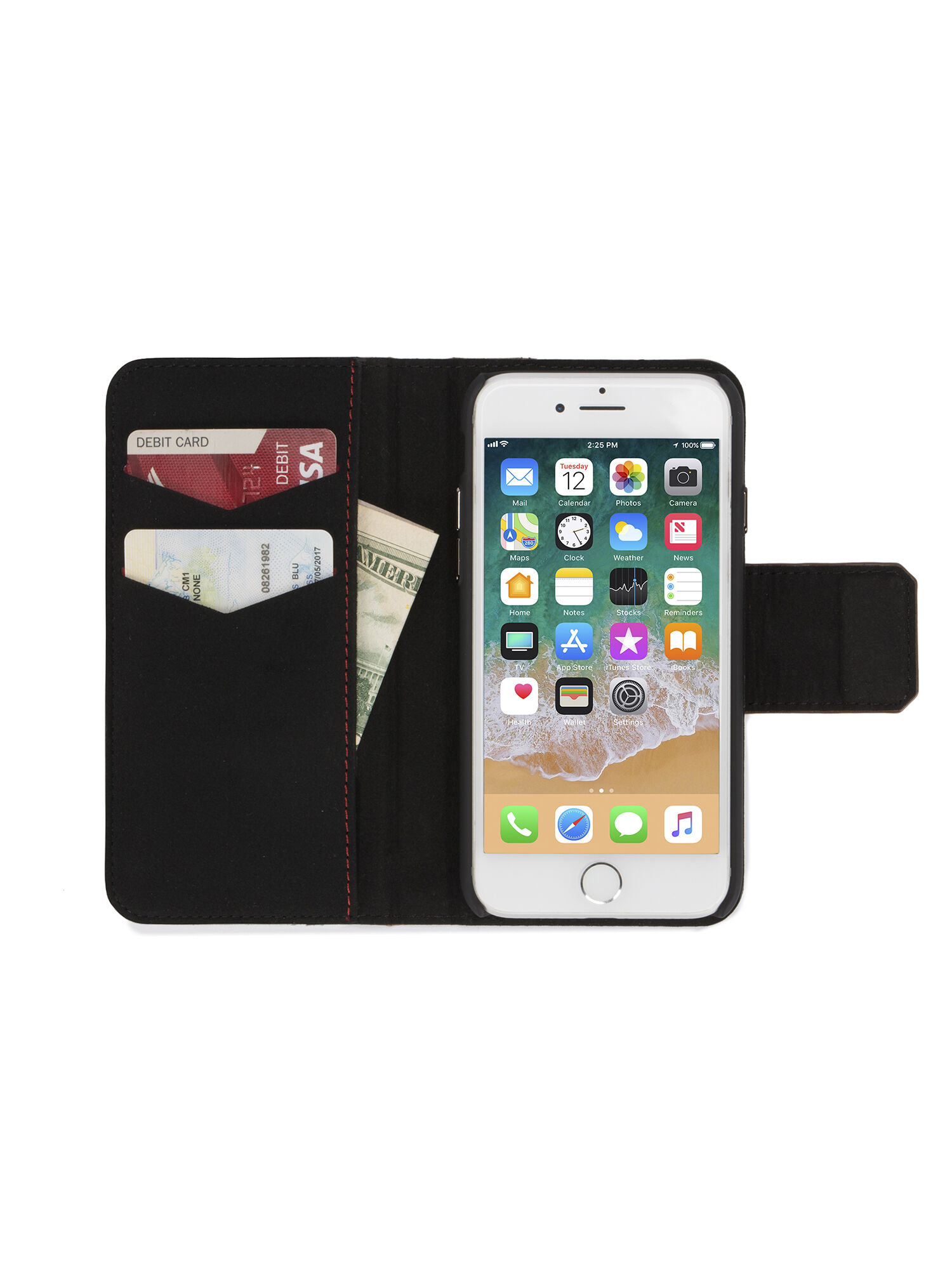 Diesel - BLACK LINED LEATHER IPHONE 8 PLUS/7 PLUS FOLIO, Unisex Klappcover mit schwarzem Leder, iPhone 8Plus/7Plus in Schwarz - 4