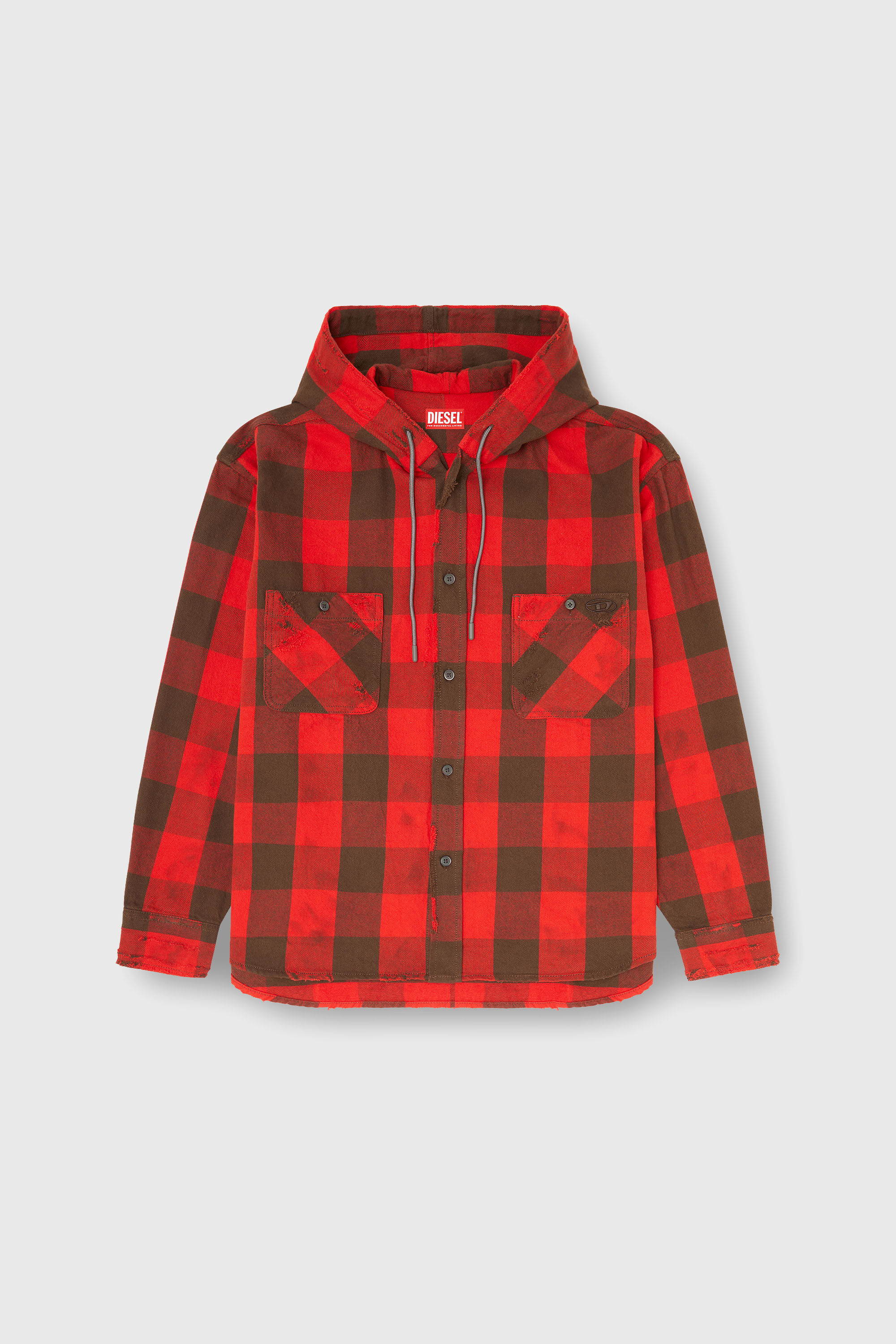 Diesel - S-DRUM-HOODY, Camicia con cappuccio effetto distressed in flanella a quadri Uomo in Multicolor - 2