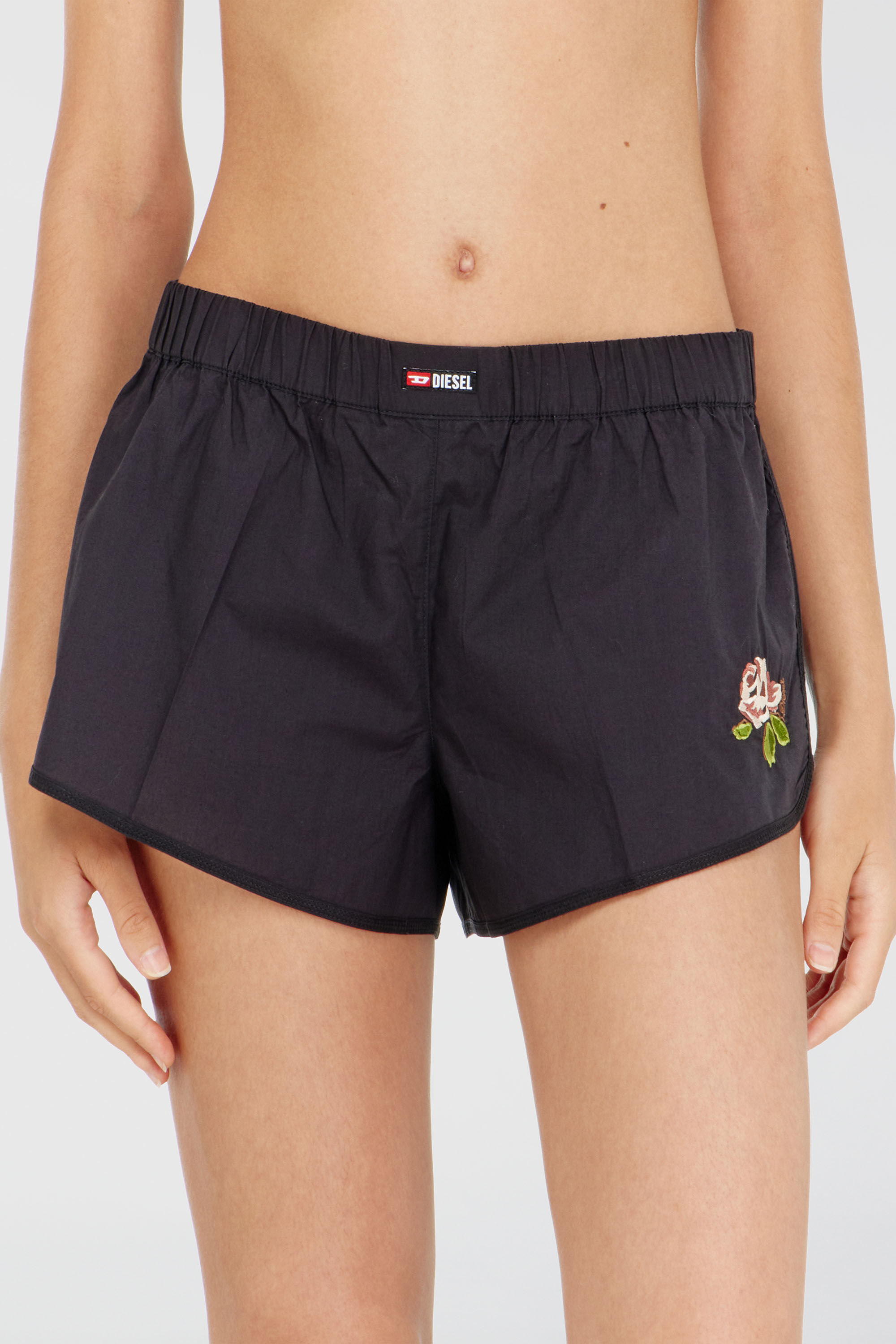 Diesel - ELOISE-D-CORE, Boxer in cotone con ricamo floreale Donna in Nero - 3