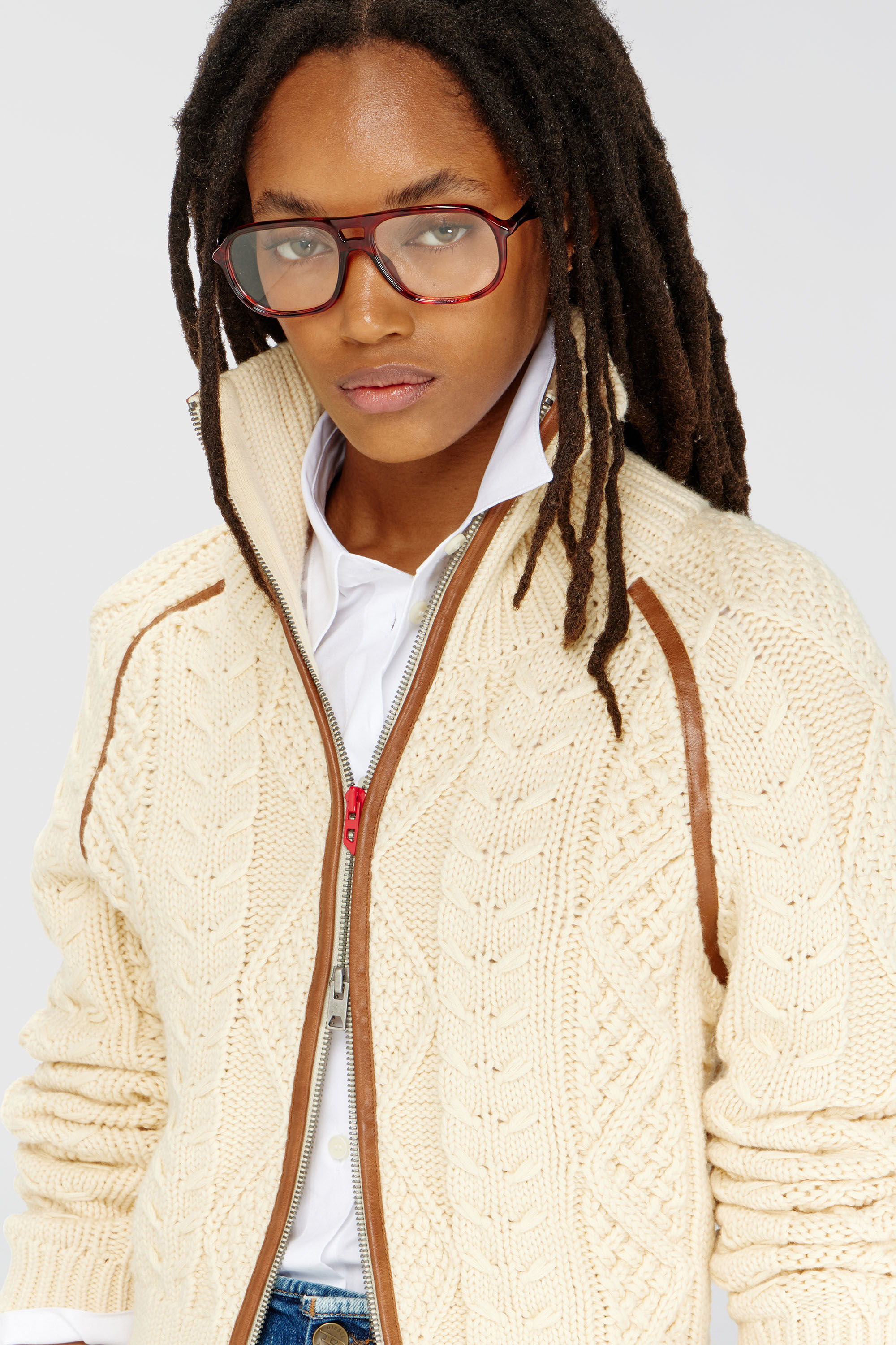 Diesel - M-INTELLE, Cardigan a trecce con bande a contrasto Donna in Beige - 5