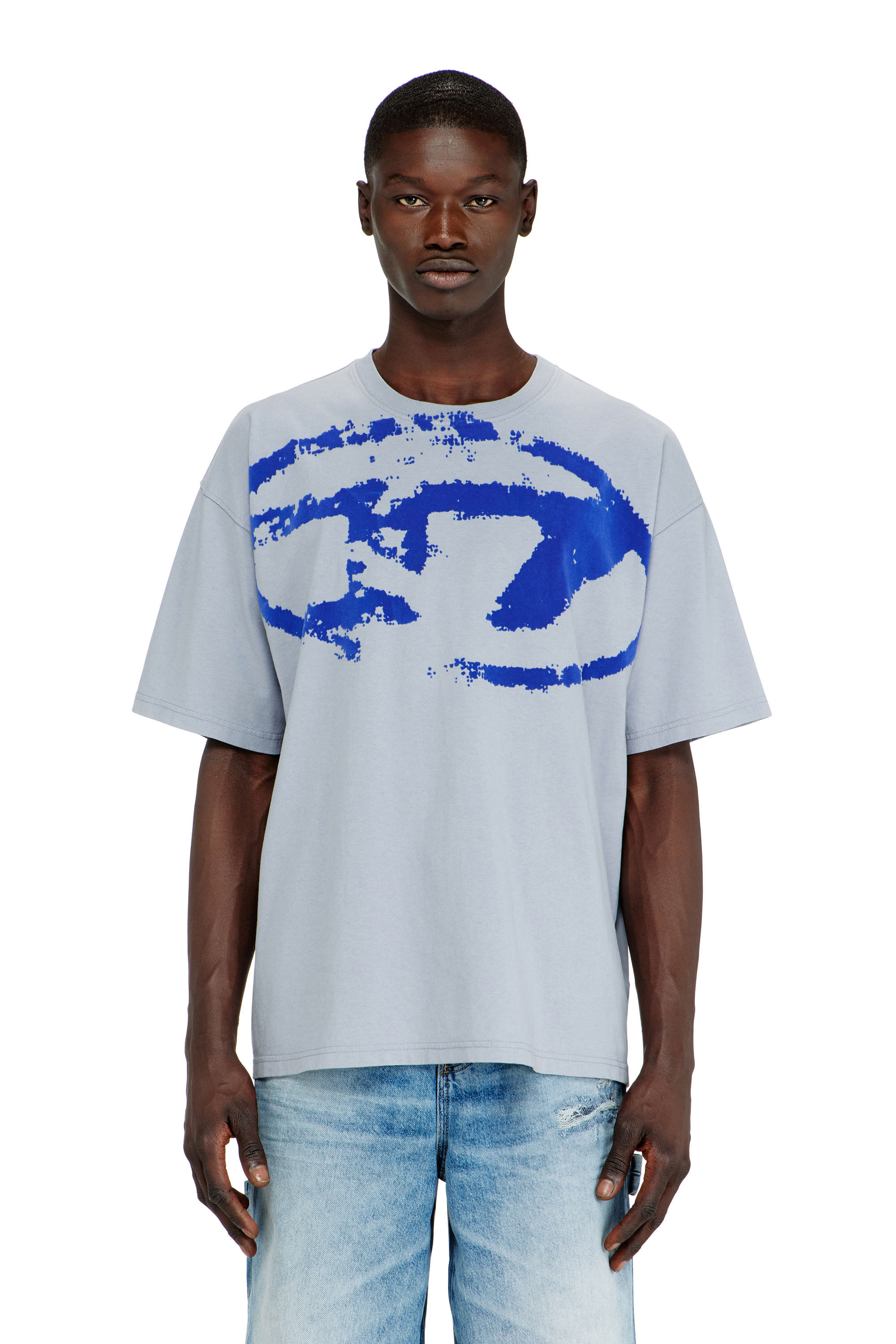 Diesel - T-BOXT-N14, T-shirt con stampa distressed floccata Uomo in Blu - 3