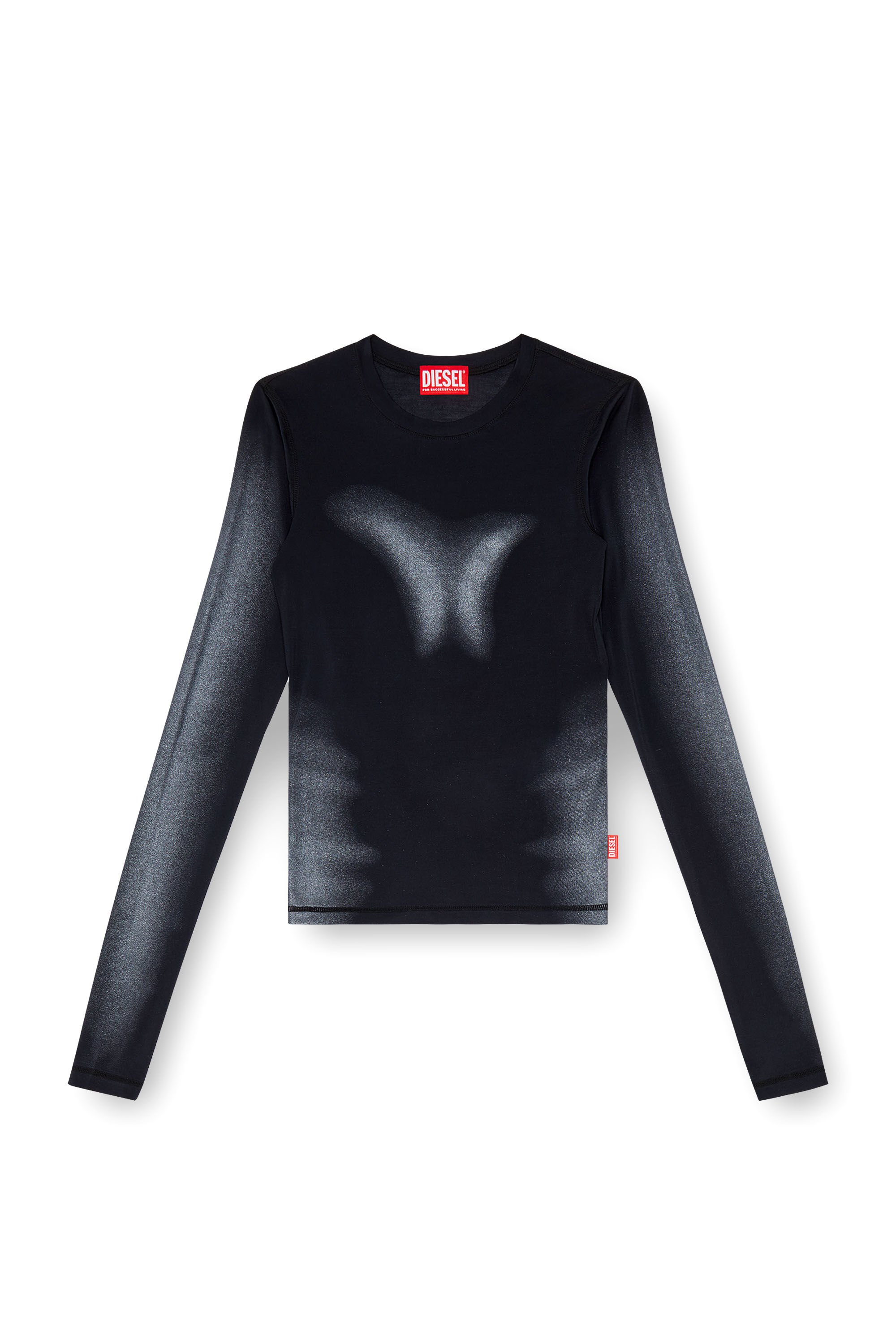 Diesel - T-ILON, Donna T-shirt a maniche lunghe effetti metallizzati in Nero - Image 2