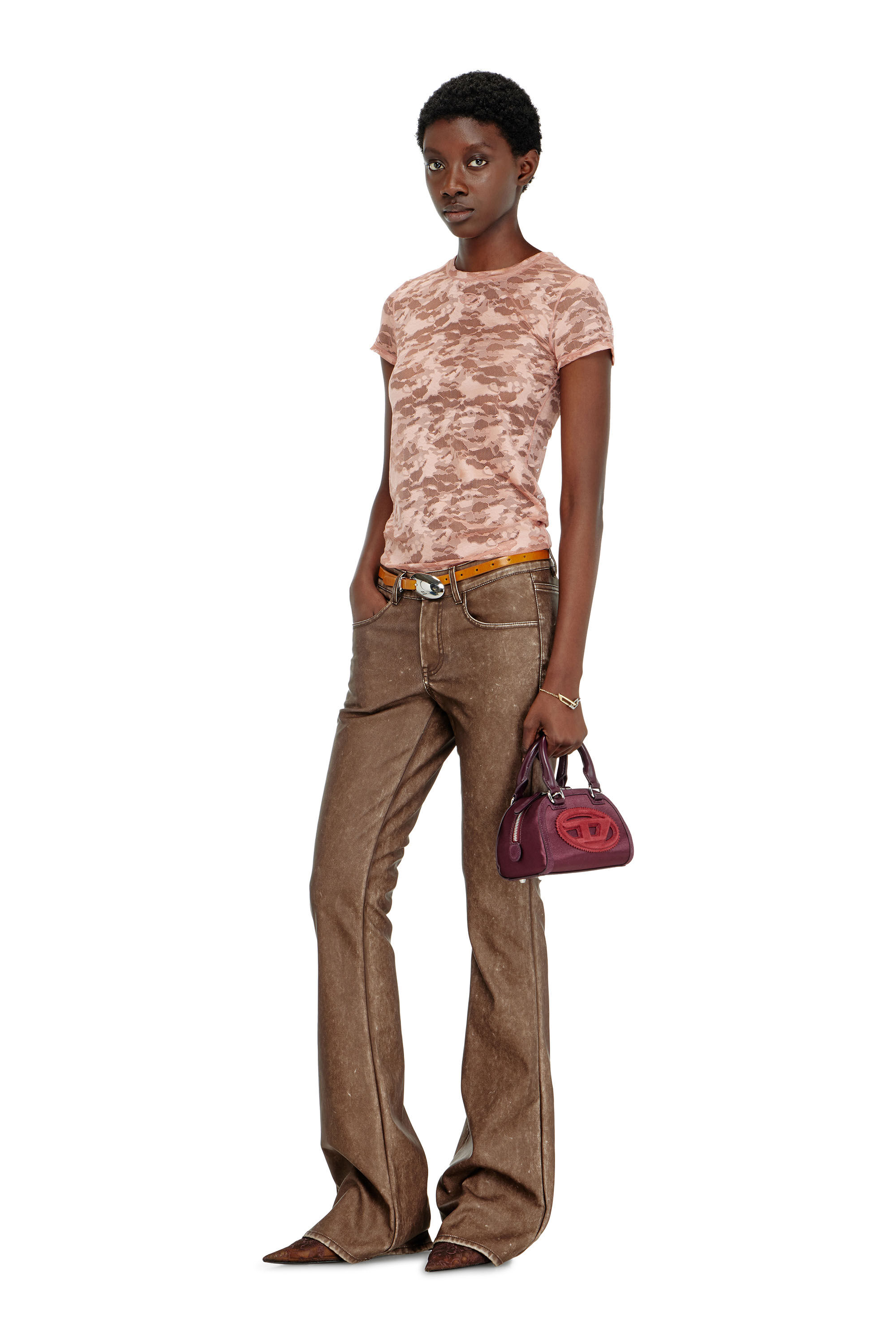 Diesel - KASIA-UTLT, T-shirt in pizzo camouflage Donna in Rosa - 6