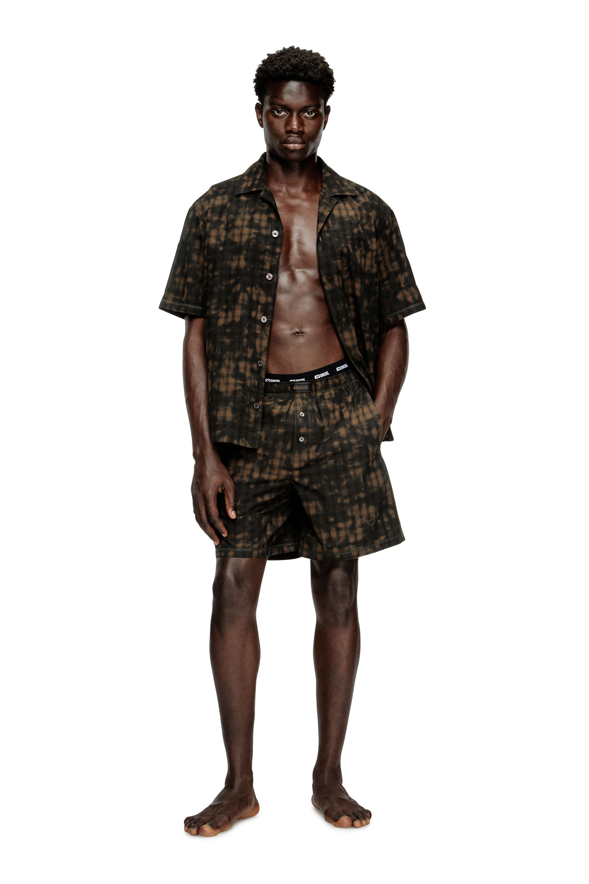 Diesel - SET-HORIEN-UTLT, Pyjama court en coton à carreaux imprimé nuageux Homme in Vert - 1