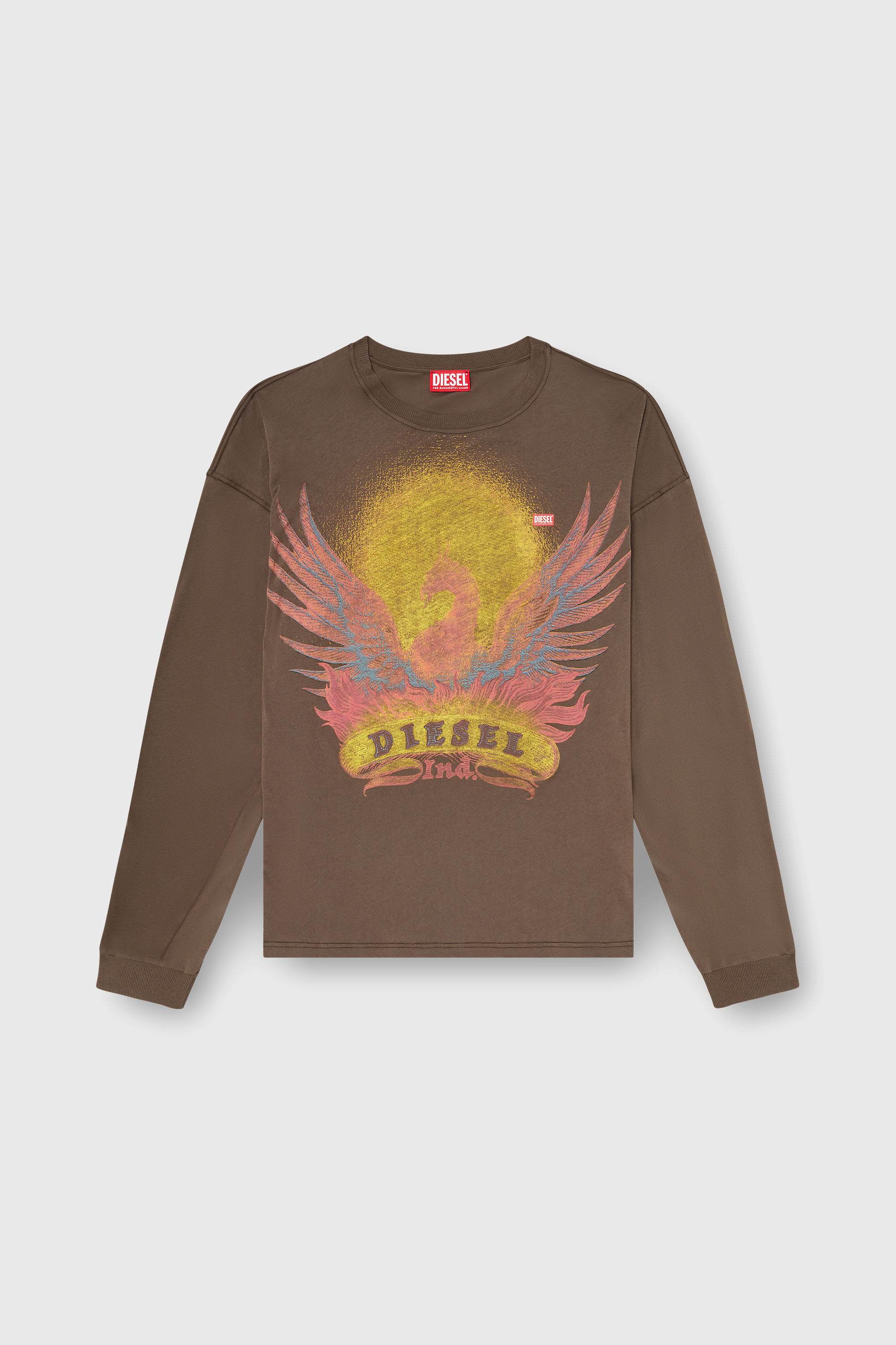 Diesel - T-BOXT-LS-AA1, Herren Langarm-T-Shirt mit Phoenix-Motiv in Braun - 2