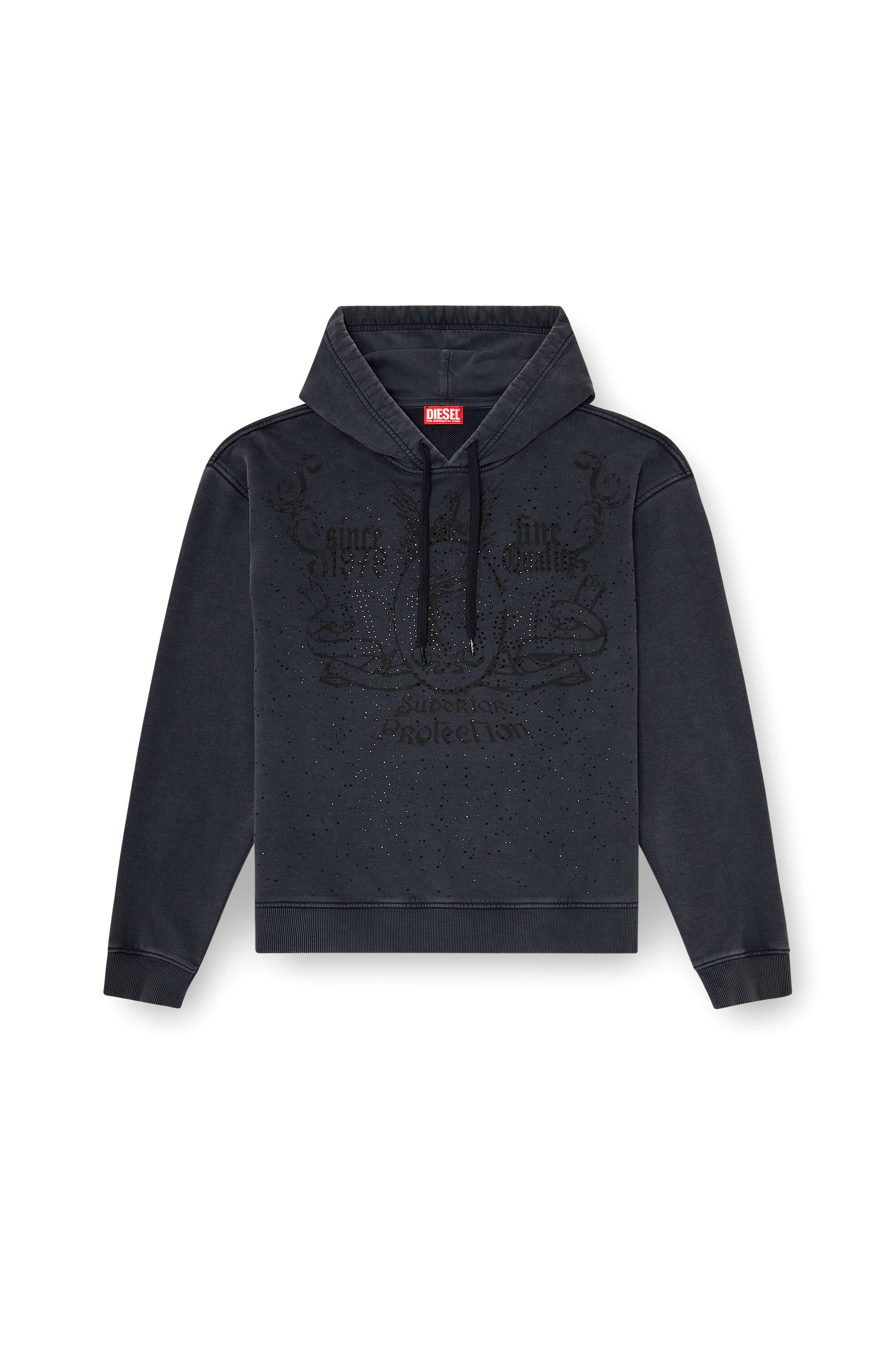 Diesel - S-NORM-HOOD-AA3, Sweat &agrave; capuche imprim&eacute; avec clous strass Homme in Gris - 2