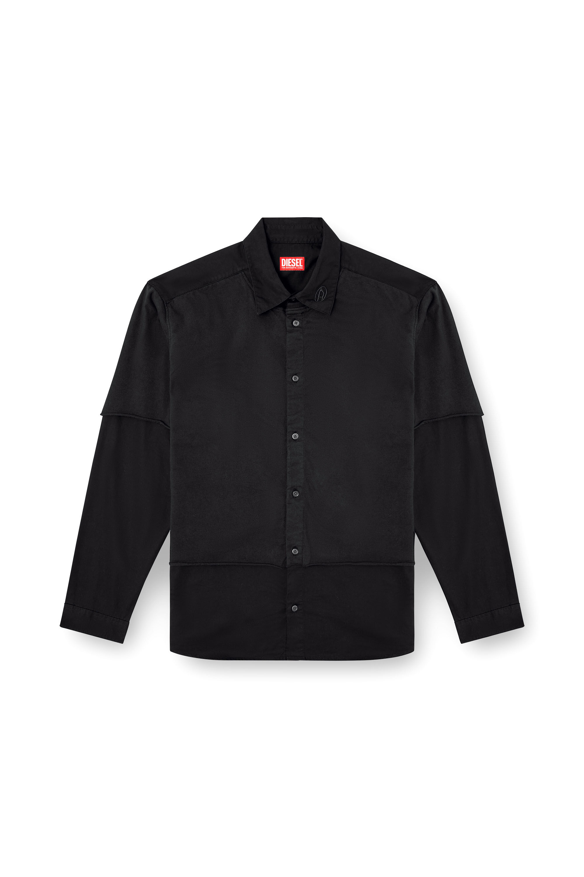 Diesel - S-GASTON-O, Chemise superposée en sergé et jersey Homme in Noir - 2
