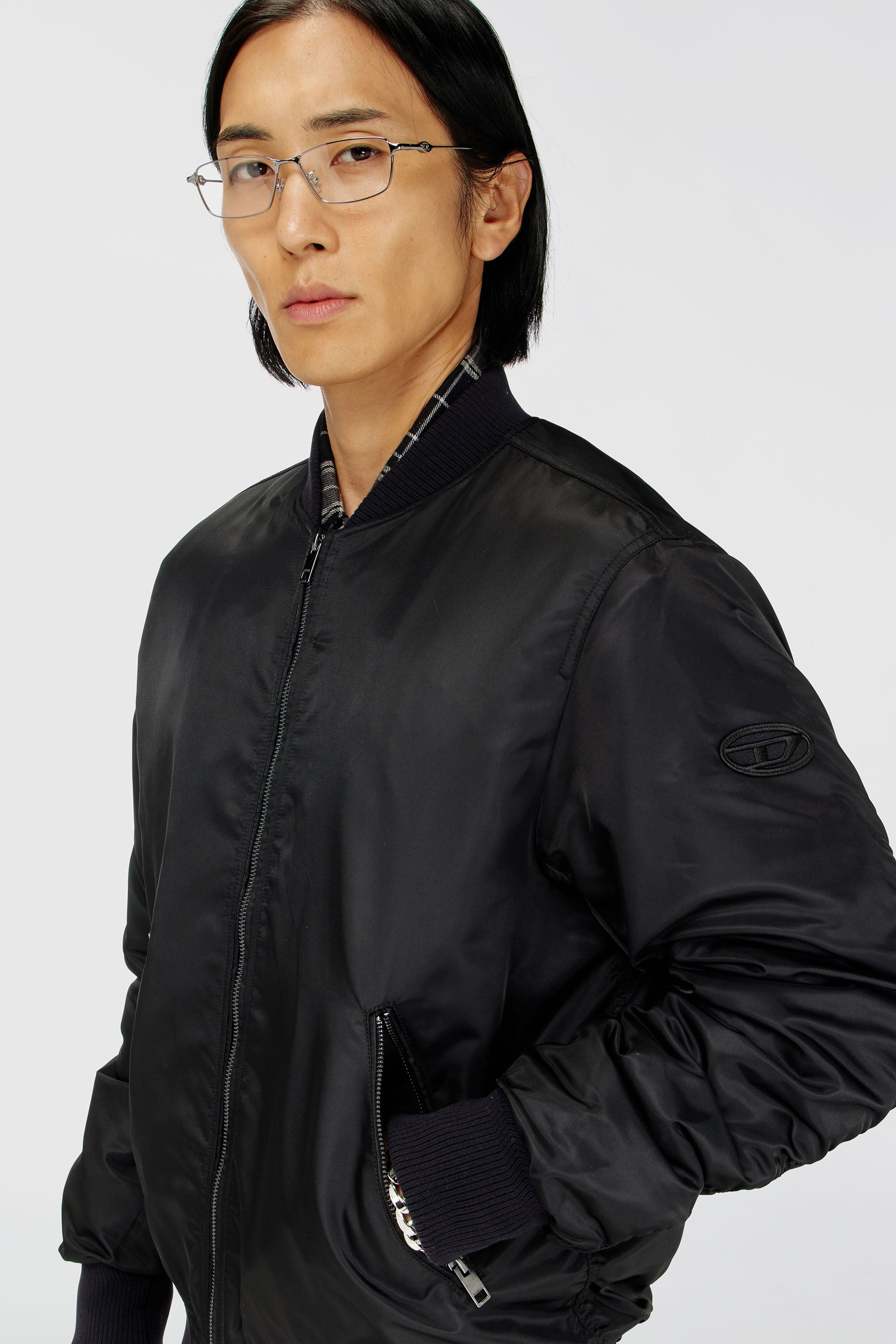 Diesel - J-ROSS-T92, Herren Nylon-Bomberjacke mit Rippb&uuml;ndchen in Schwarz - 5
