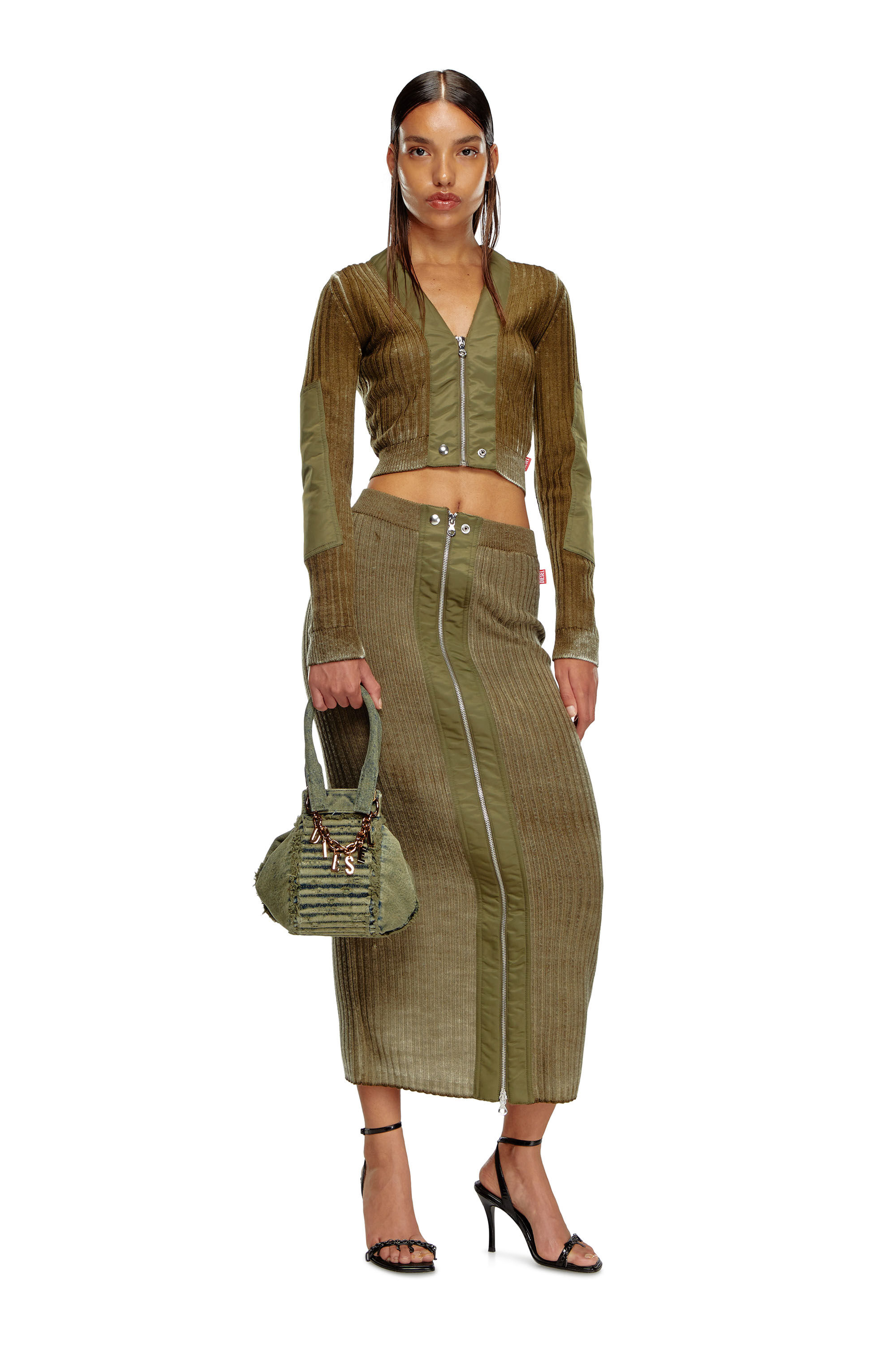 Diesel - M-ASI, Femme Jupe midi en maille de laine traitée in Vert - Image 1