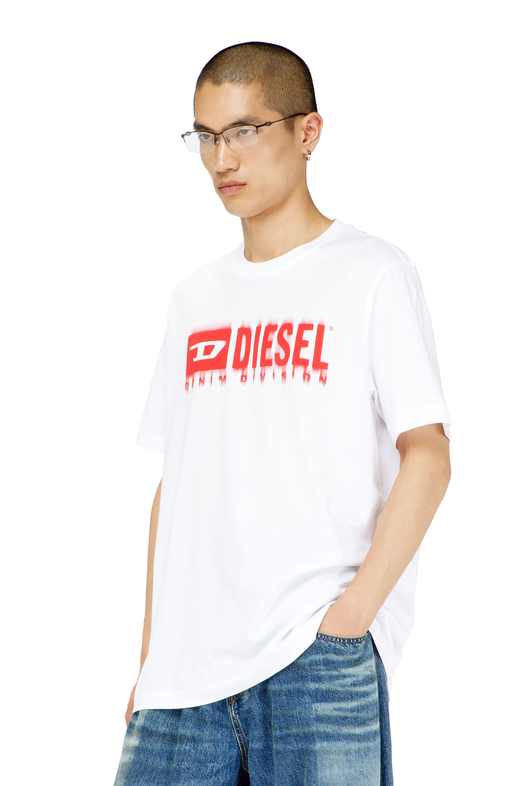 Diesel - T-ADJUST-Q7, T-shirt avec logo Diesel effet flou Homme in Blanc - 3