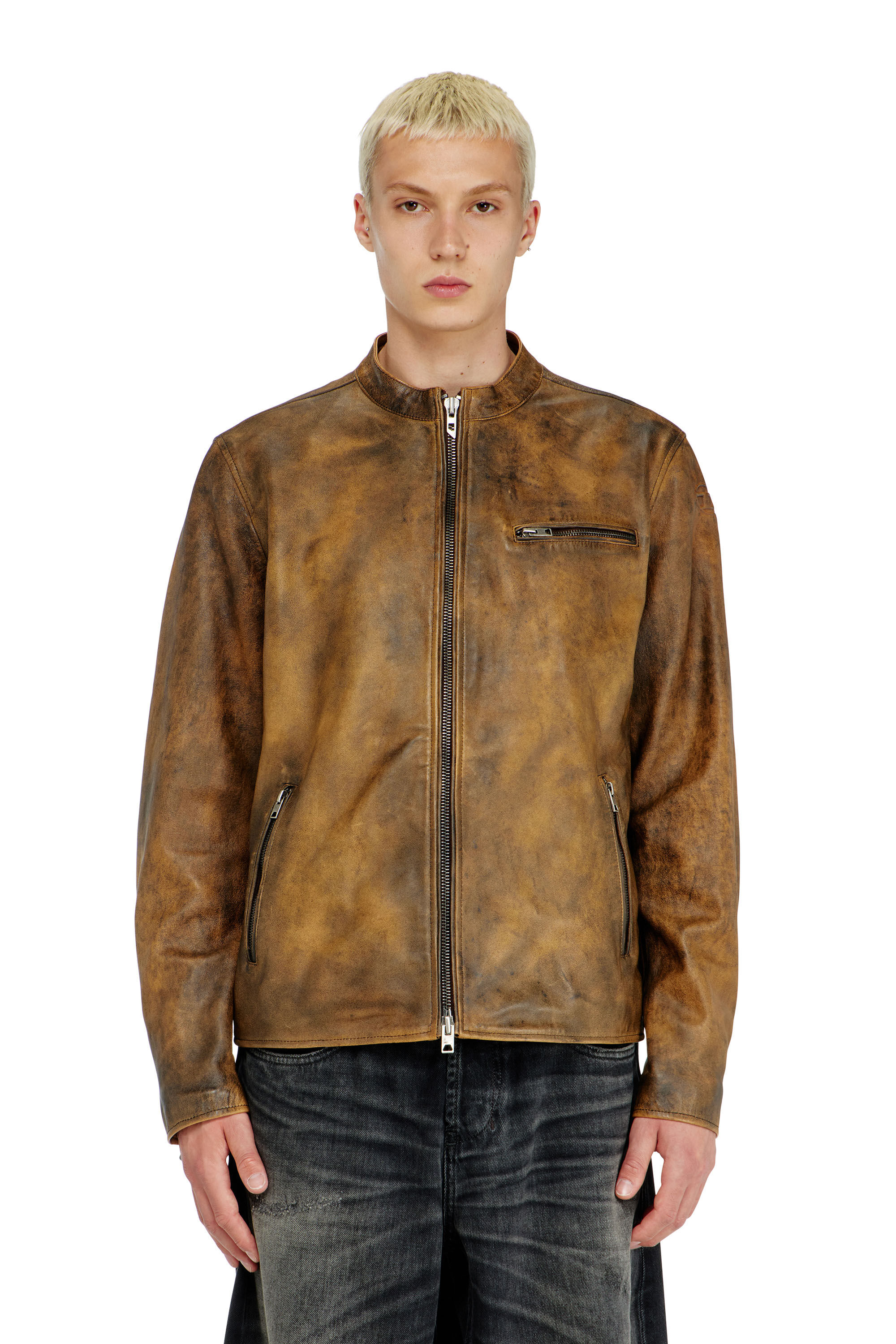 Diesel - L-ZAD-KNCZ, Biker jacket en cuir trait&eacute; Homme in ToBeDefined - 3