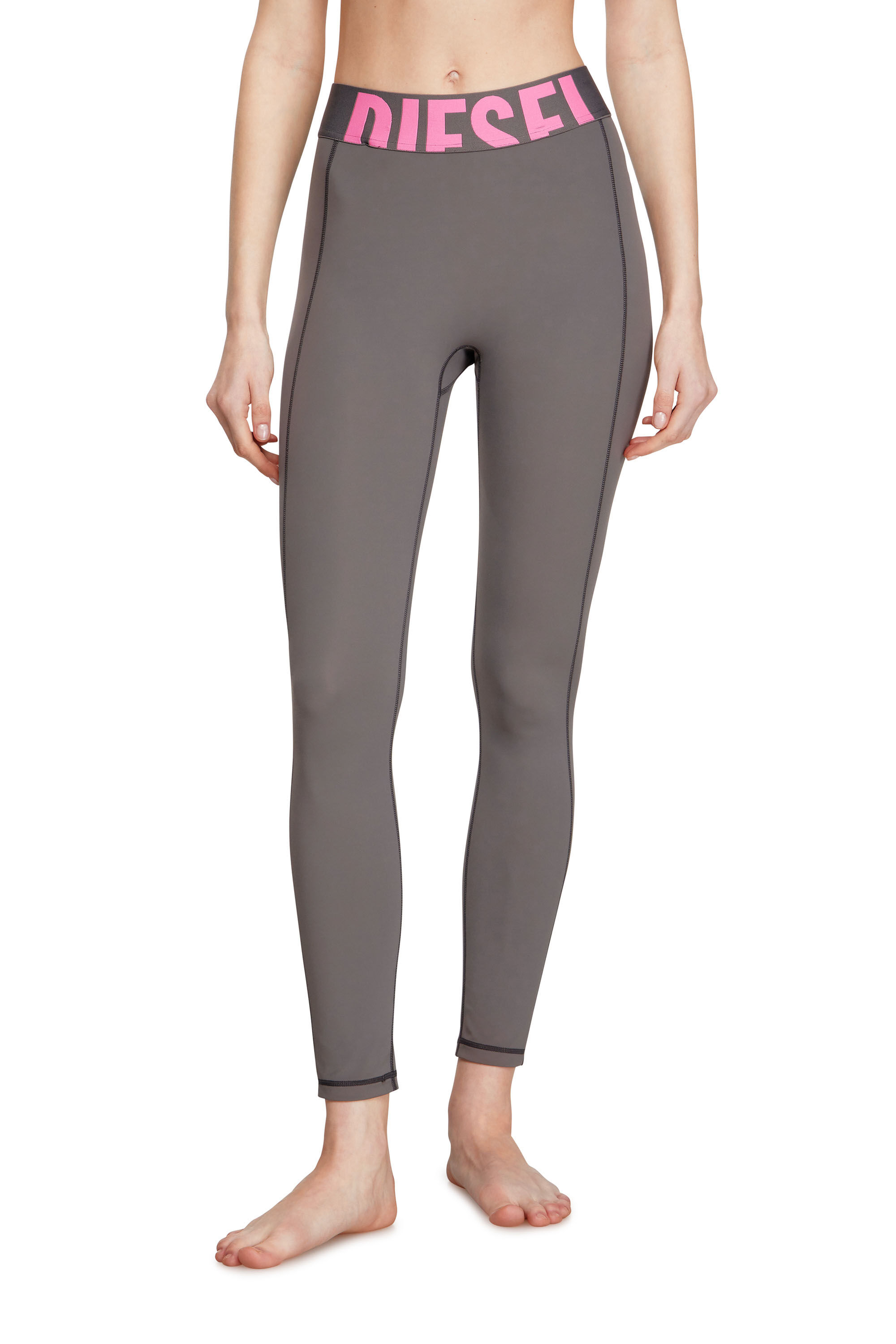 Diesel - ADELINE-D-POP, Leggings en microfibre avec logo tronqué Femme in Gris - 1