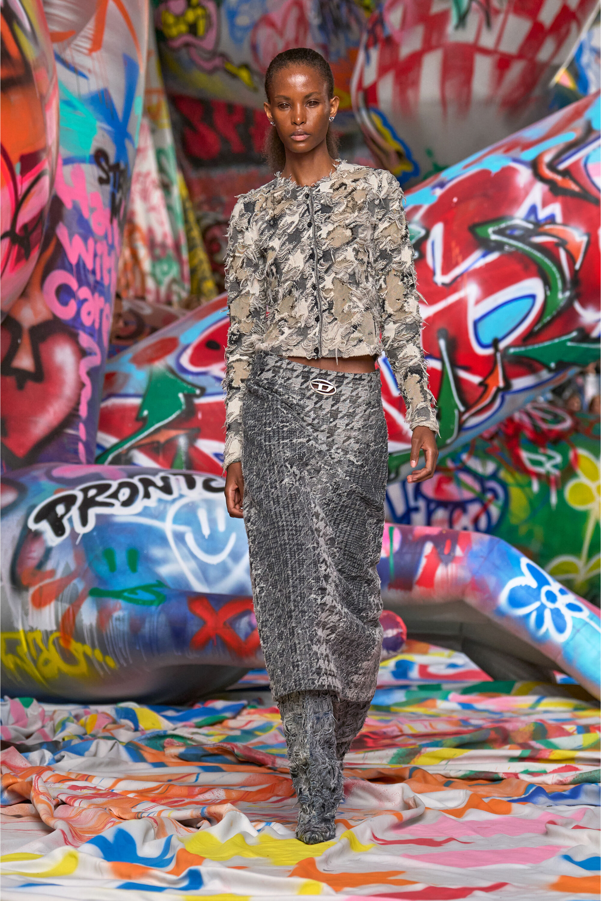 Diesel - DE- RATHIAN-FSH, Damen Midi-Rock aus Prince-of-Wales-Jacquard-Denim in Schwarz/Weiss - 6