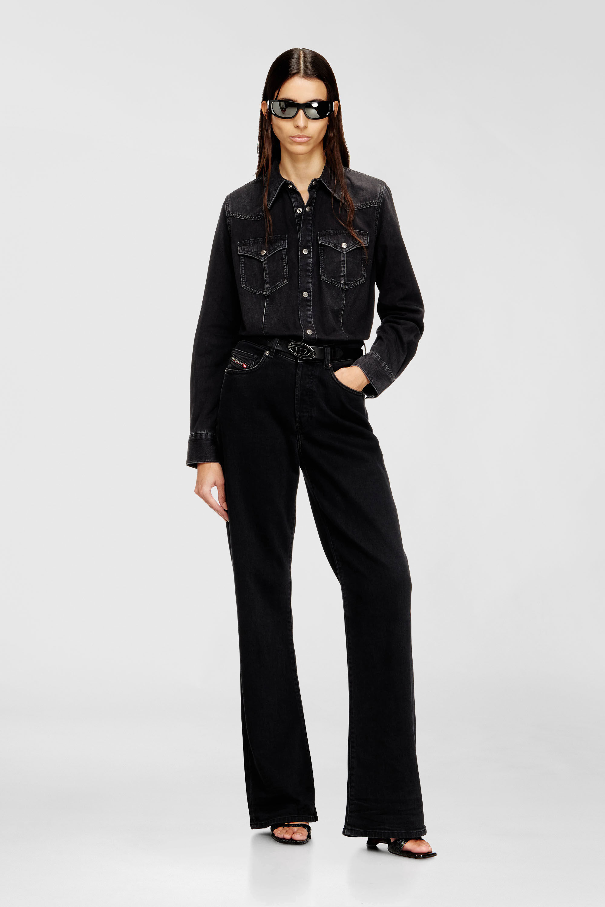 Diesel - DE-WAVES, Woman's Western shirt in treated denim in Black - 1