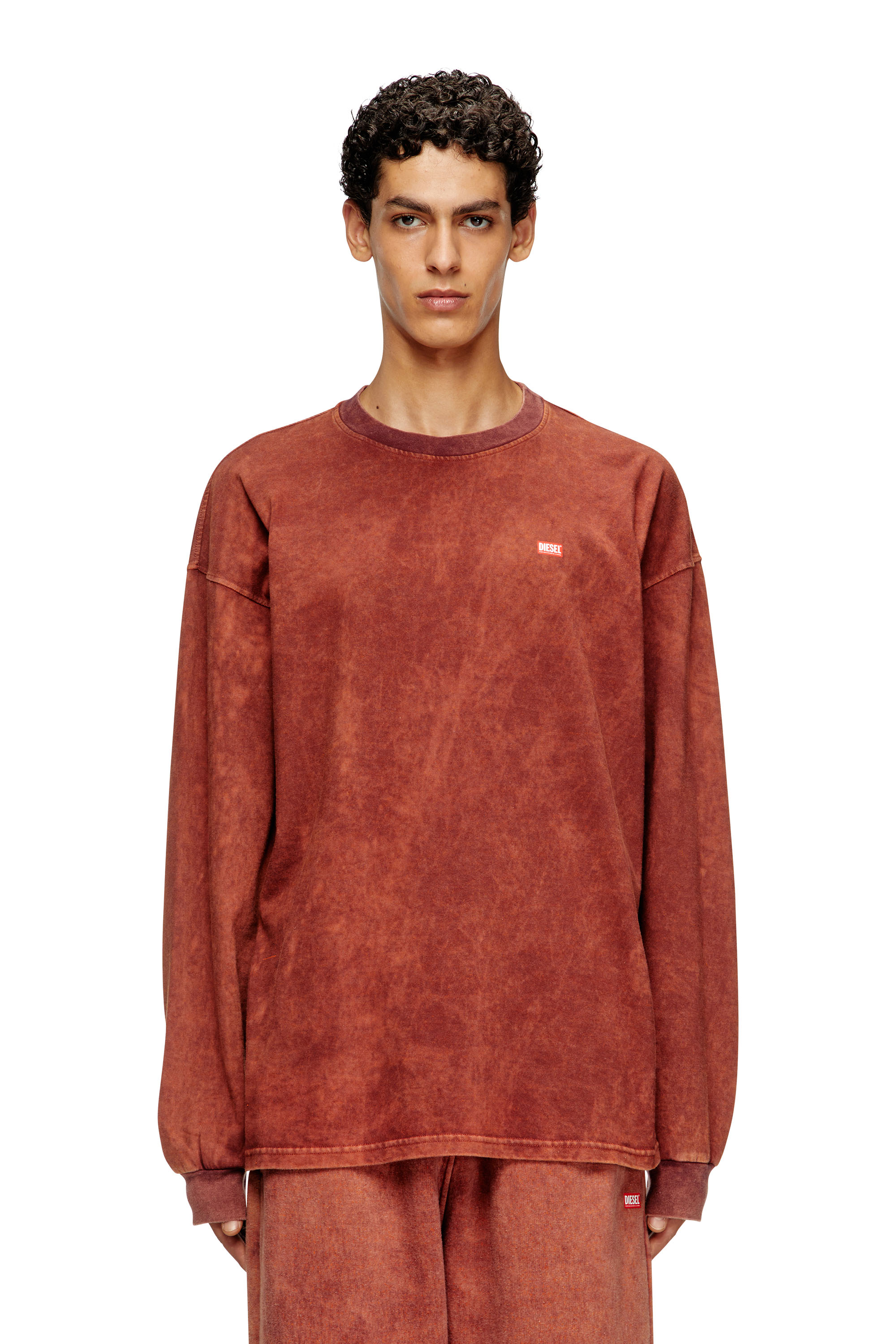 Diesel - T-BOXT-LS-T3, T-shirt en coton à manches longues Homme in Marron - 1