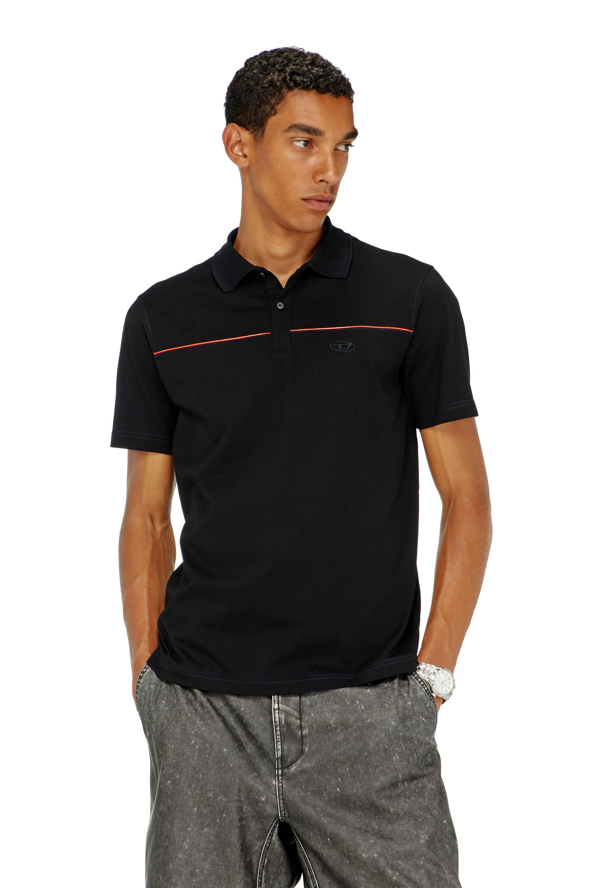 Diesel - T-REJUST-PIPING, Polo con profili a contrasto Uomo in Nero - 3