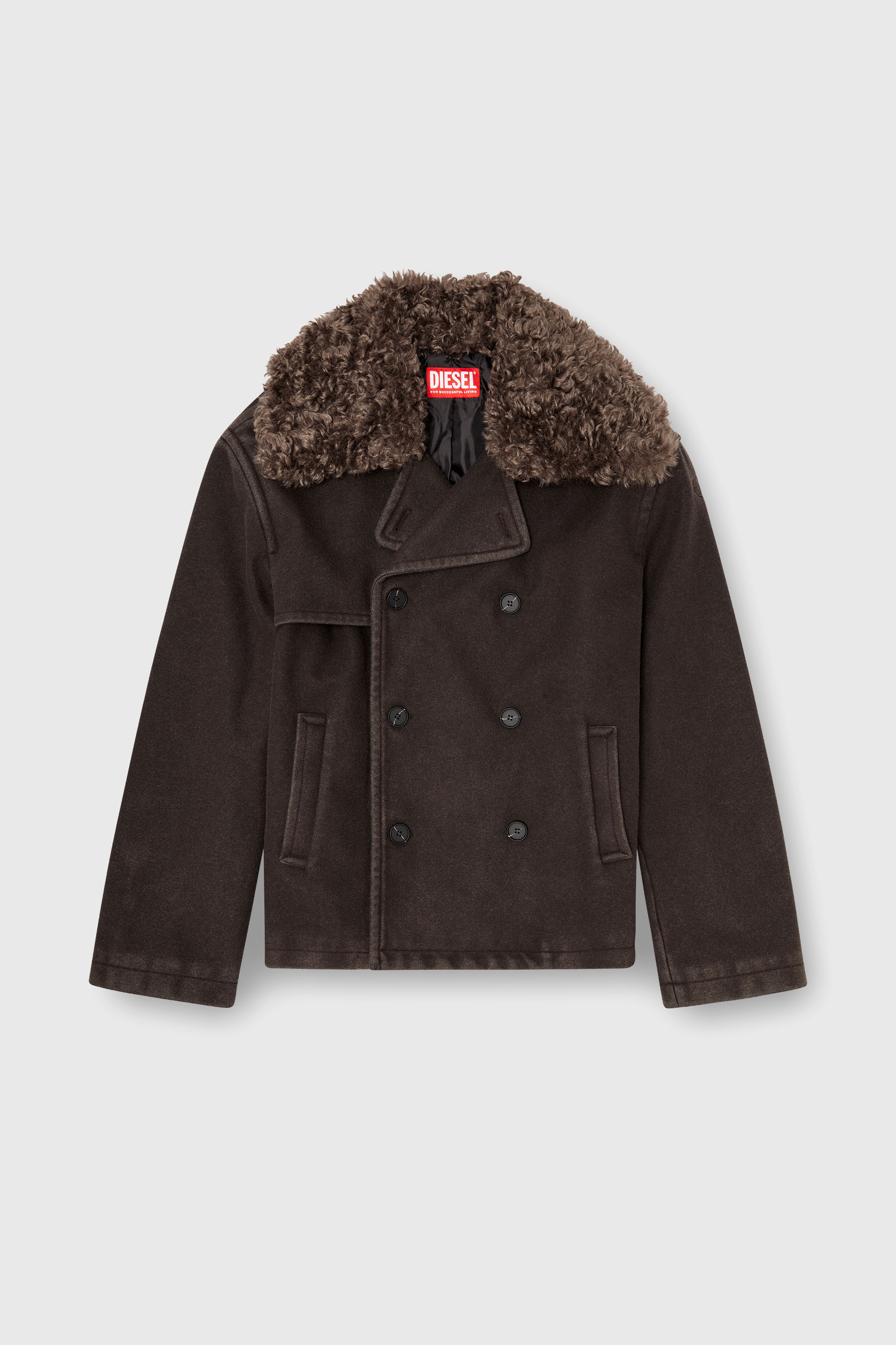 Diesel - W-JAKE-QMCH, Cappotto doppiopetto in misto lana con collo staccabile Uomo in Marrone - 2