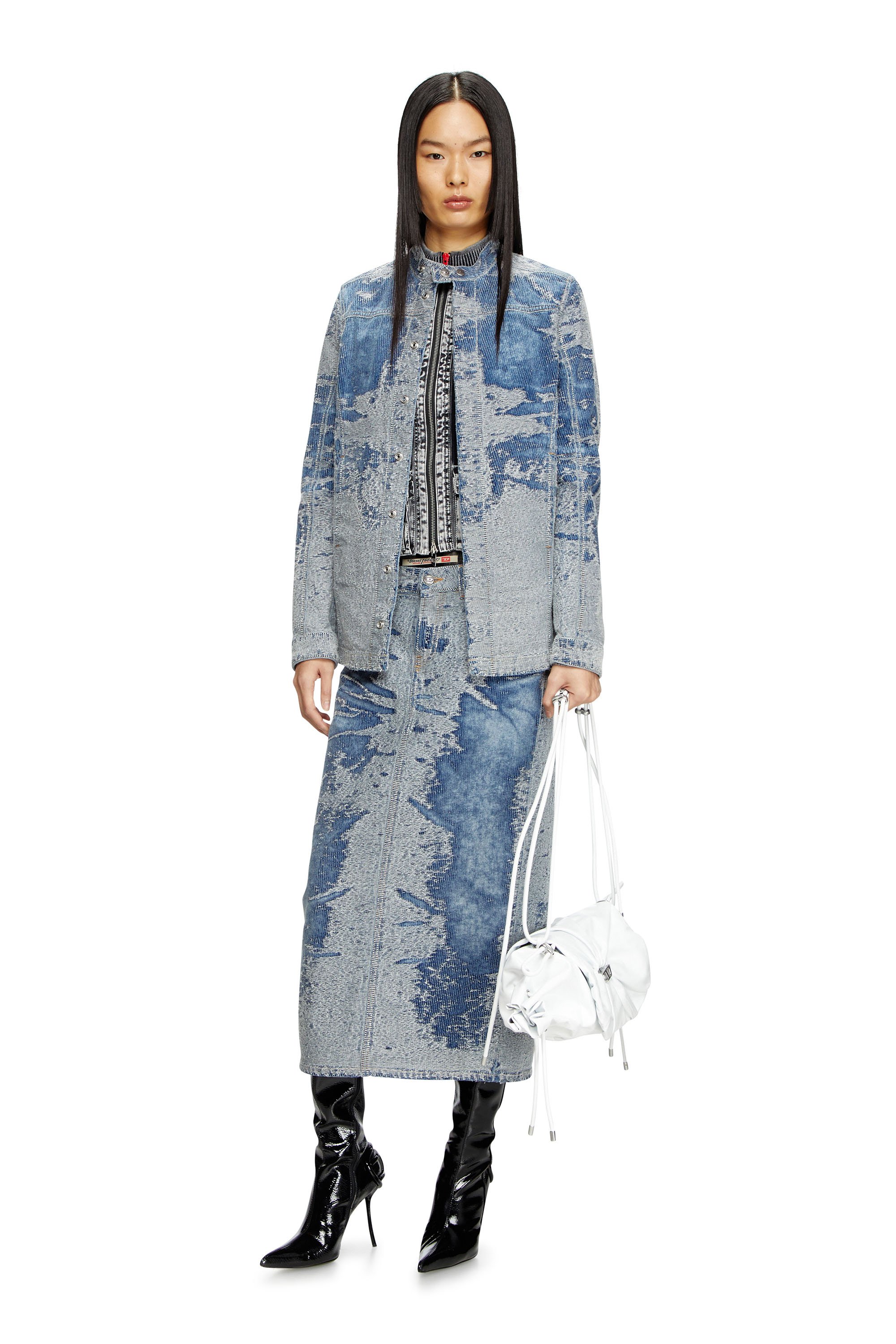 Diesel - DE-SKYE-S, Gonna midi in denim jacquard distressed Donna in Blu - 2