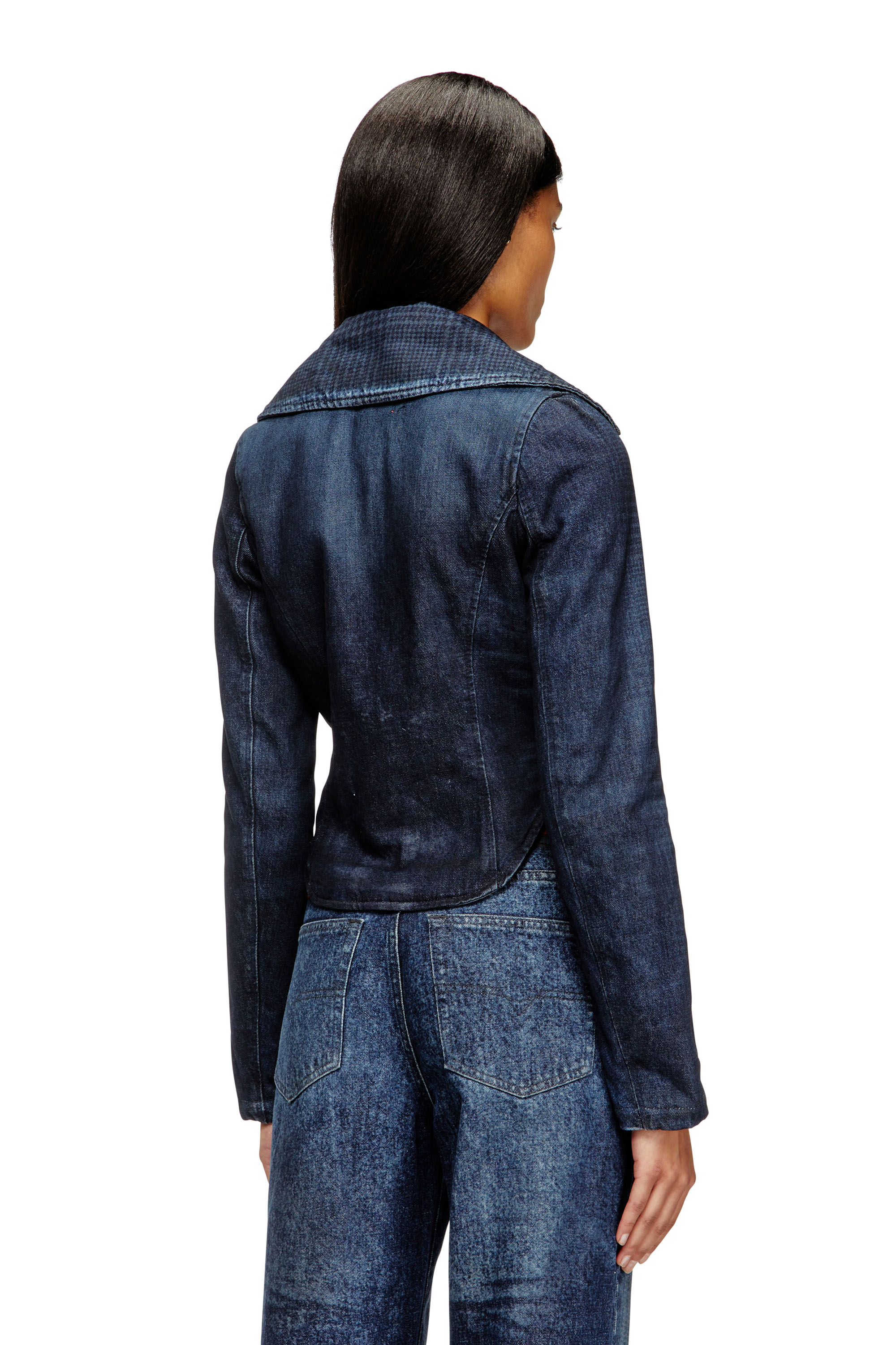 Diesel - DE-ALI-S, Woman's Cropped jacket in Prince of Wales denim in Dark Blue - 4
