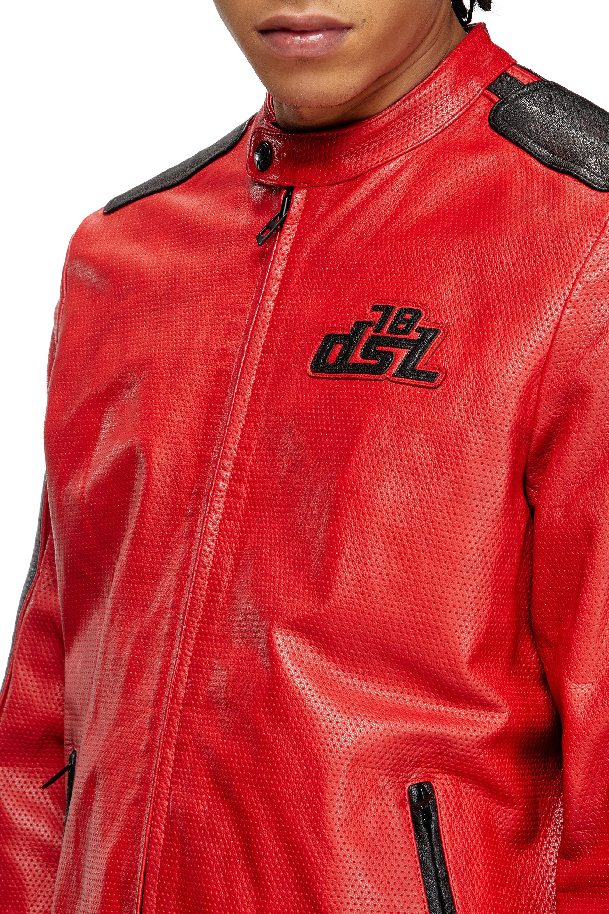 Diesel - L-POP, Unisex Bikerjacke aus perforiertem Leder in Rot - 6