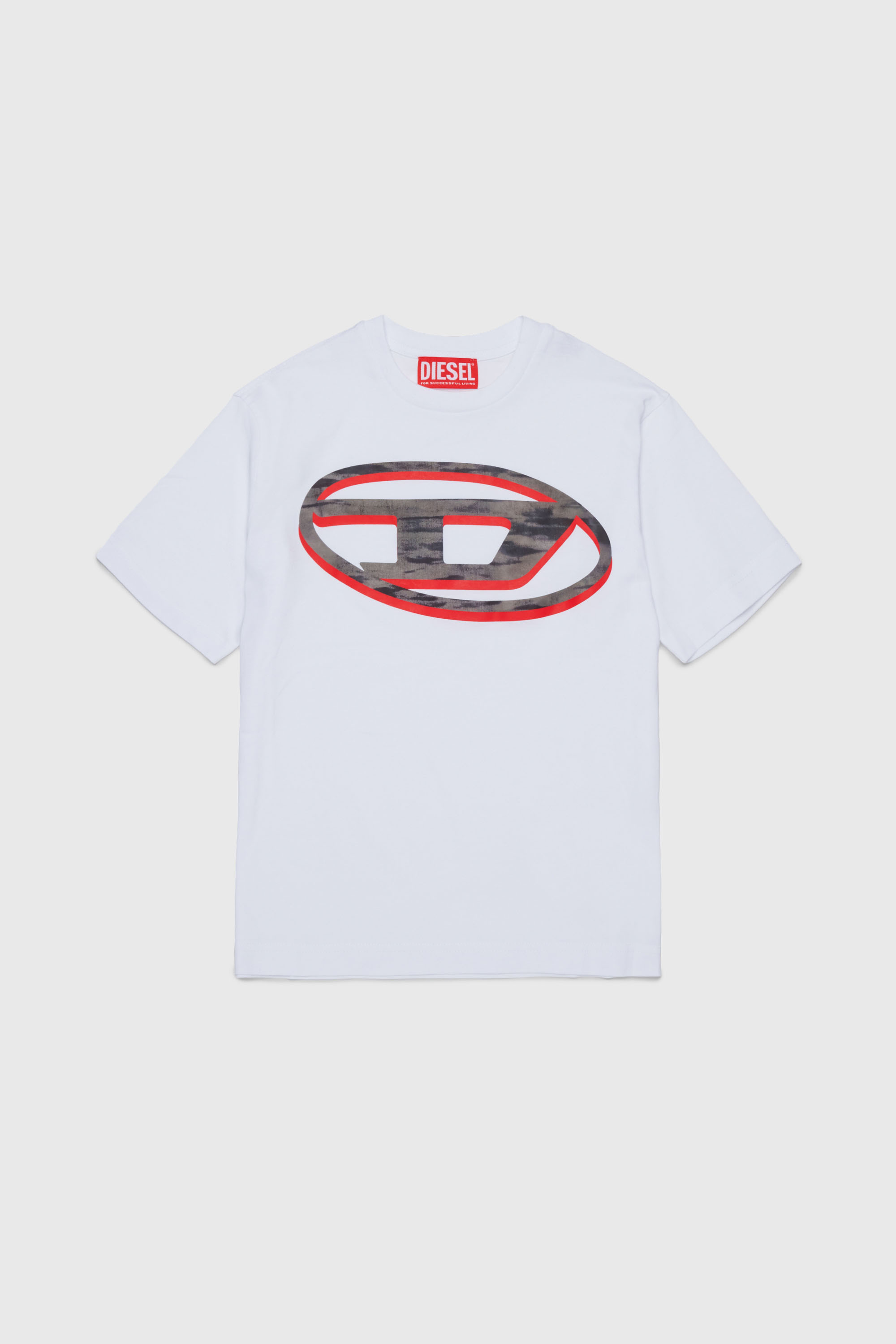 Diesel - TVEL OVER, T-shirt avec imprim&eacute; Oval D bicolore Homme in Blanc - 1