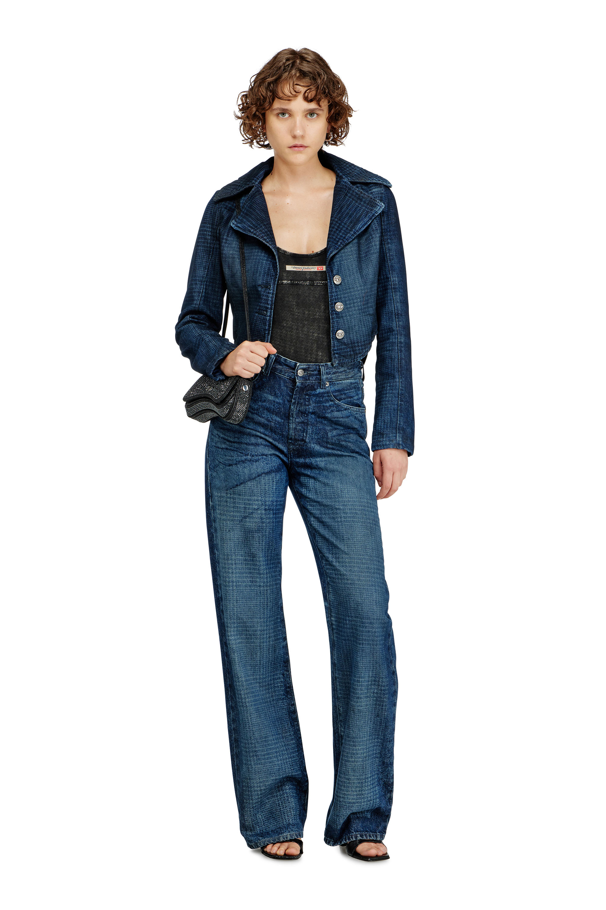 Diesel - PHOEBE-DNM, Body en coton avec imprim&eacute; pied-de-poule Femme in Gris - 4