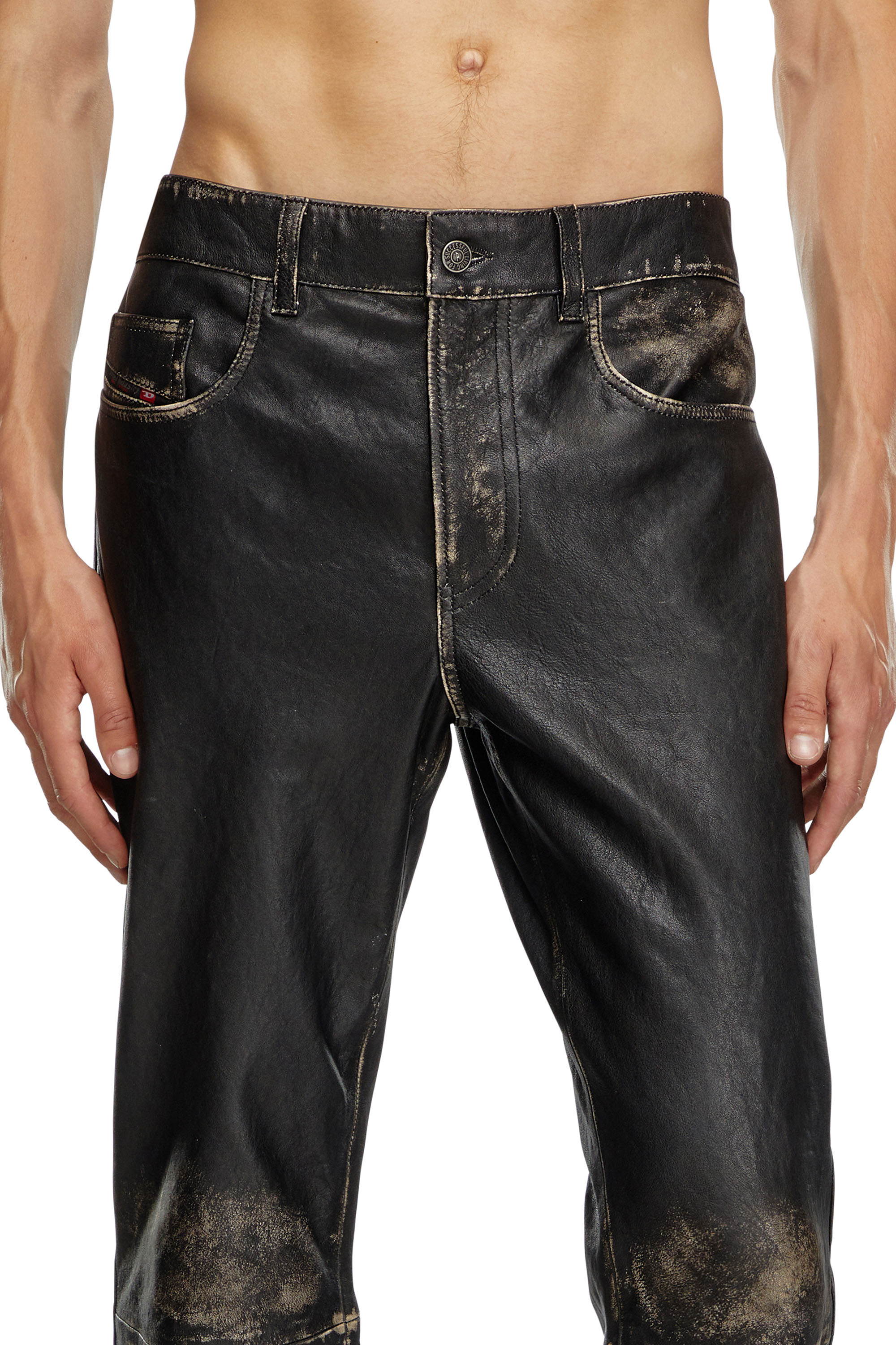 Diesel - P-BLIXIA, Man Distressed leather pants in Black - Image 5