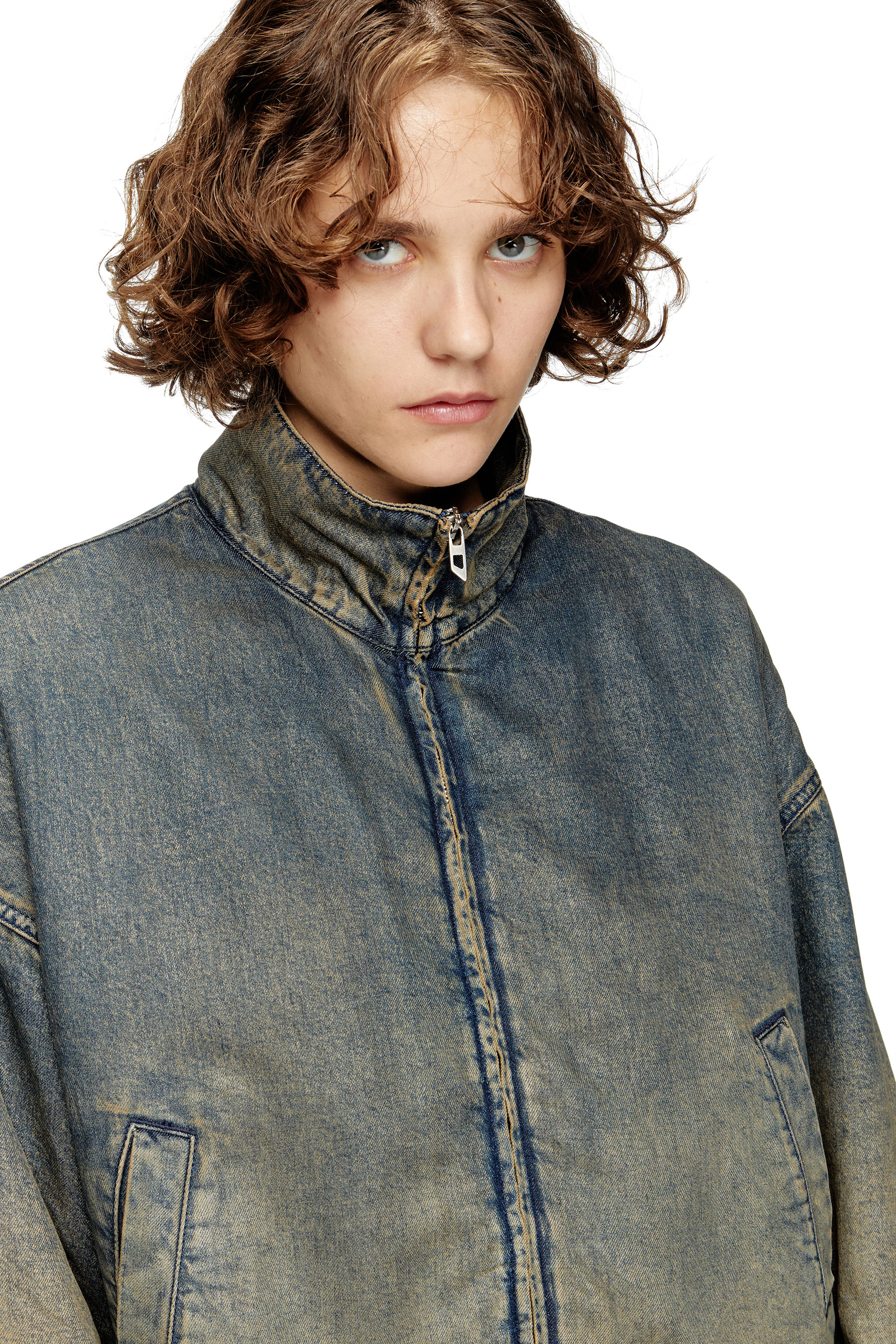 Diesel - DE-FLOWER-S, Giacca con zip in denim fluido dégradé Donna in Blu - 5