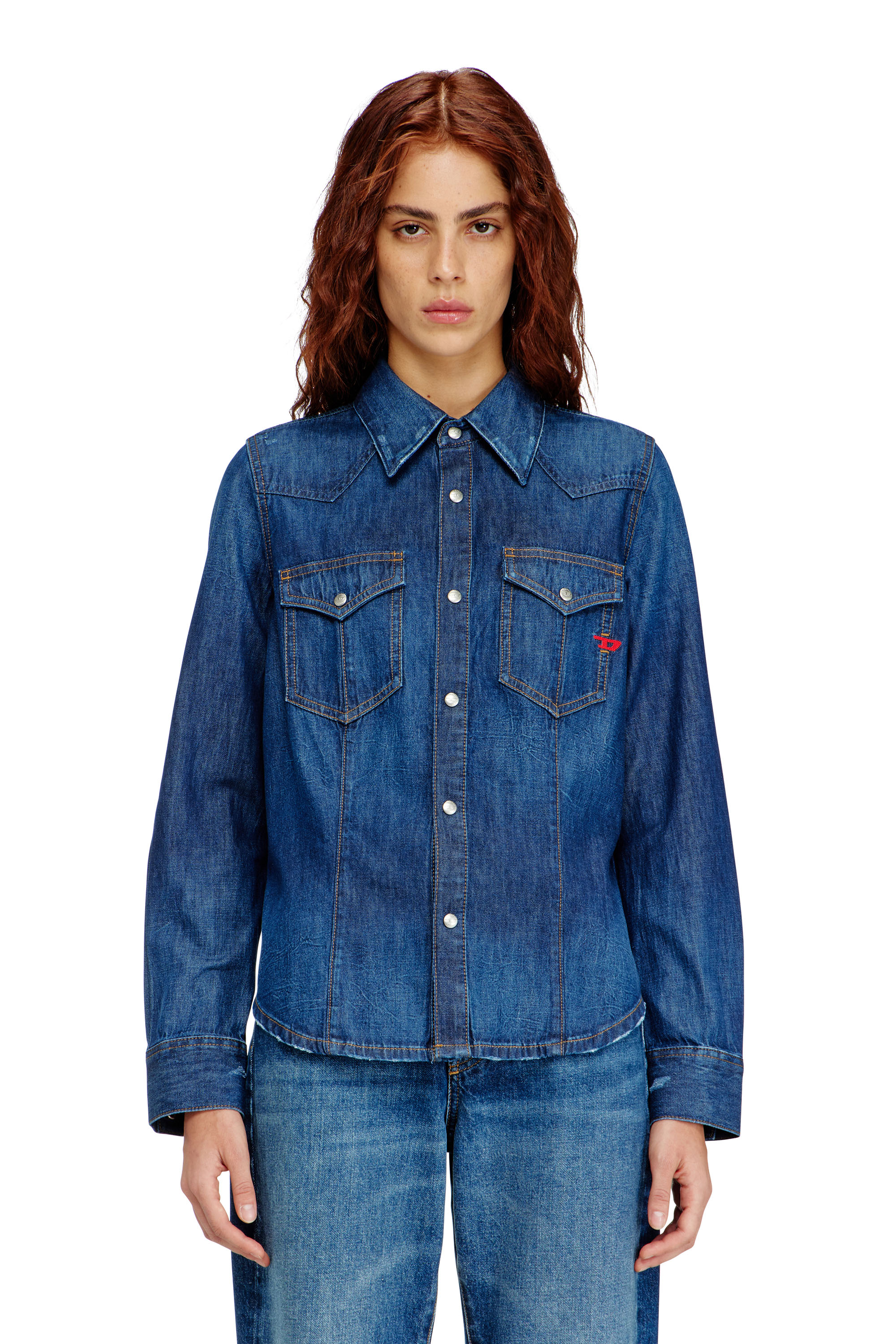 Diesel - DE-WAVES, Damen Westernhemd aus Clean-Wash-Denim in Mittelblau - 3