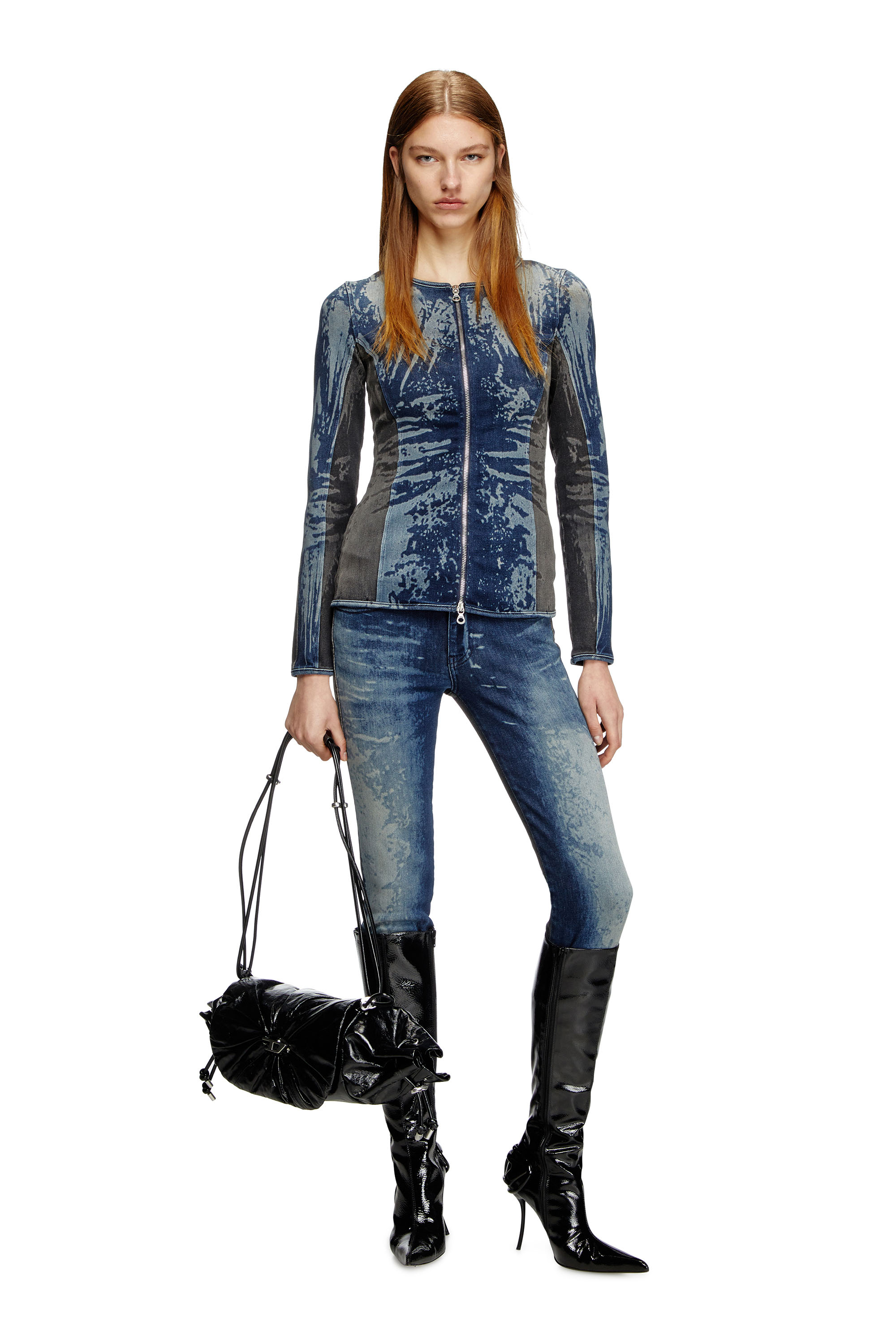 Diesel - DE-GARY-S, Woman's Zipped top in bicolour denim in Dark Blue - 1