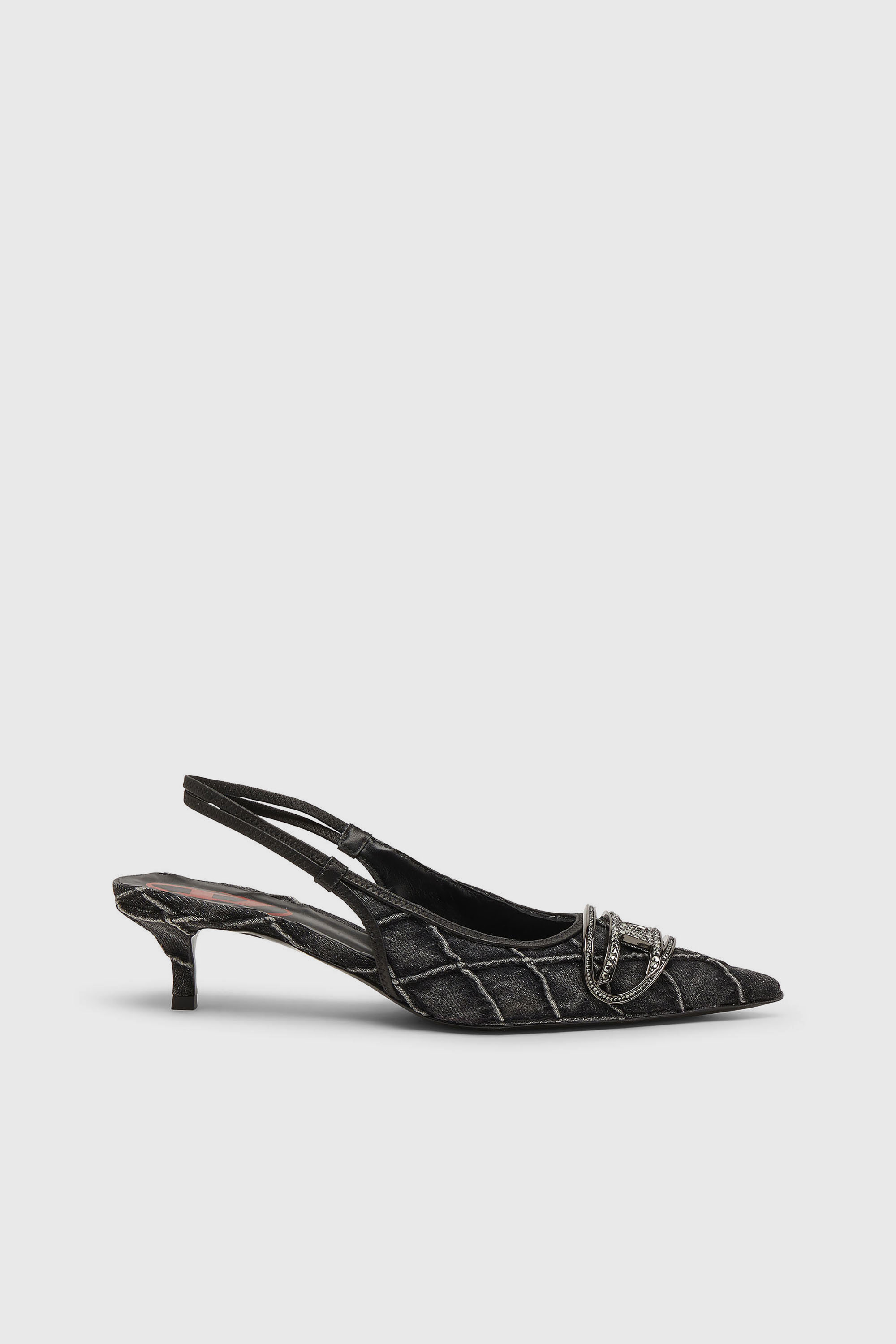 Diesel - D-VENUS SB 40, D-Venus-Crystal-logo escarpins slingback en denim matelass&eacute; Femme in Noir - 1