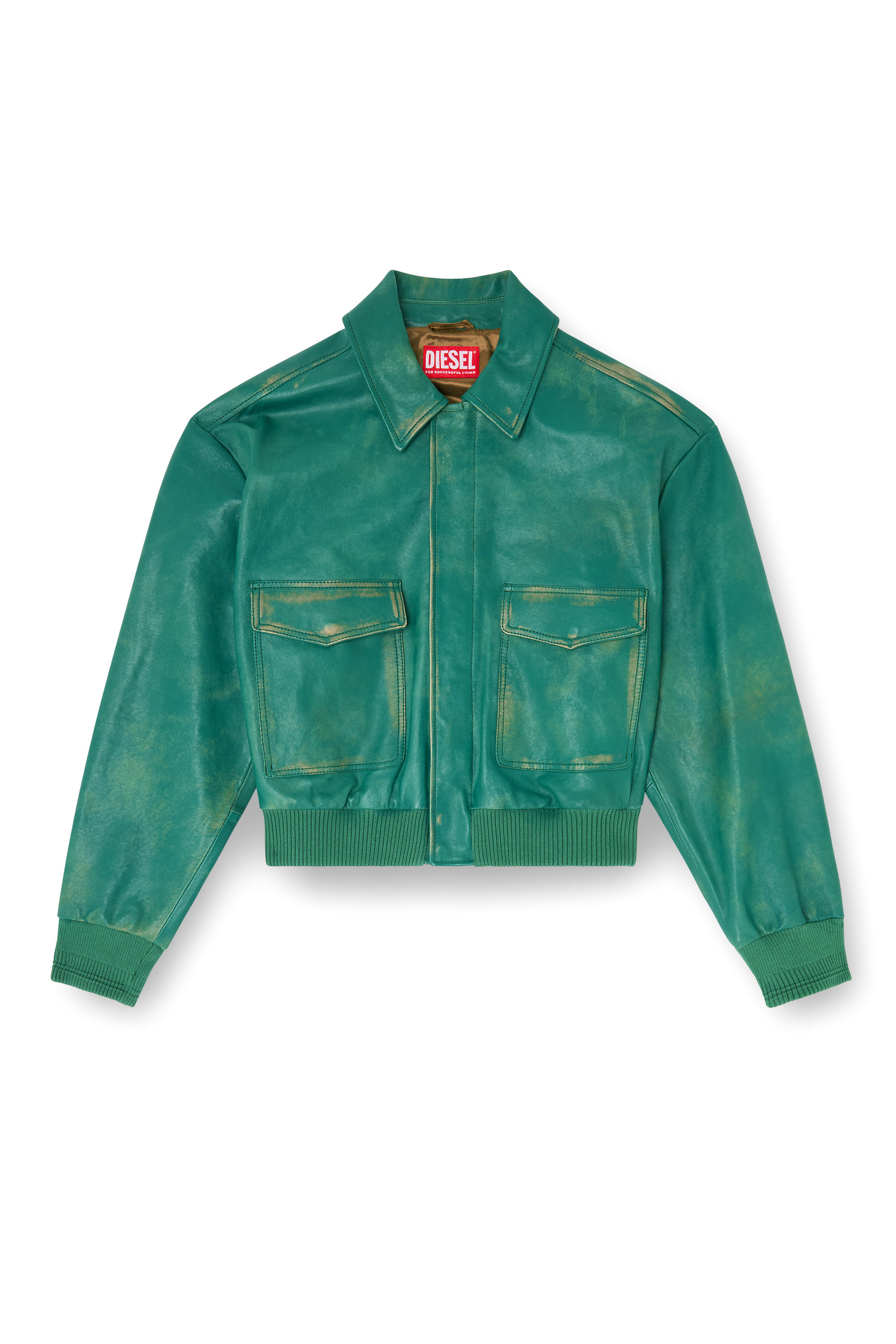 Diesel - L-UMAN, Giacca aviator in pelle lavorata Uomo in Verde - 4